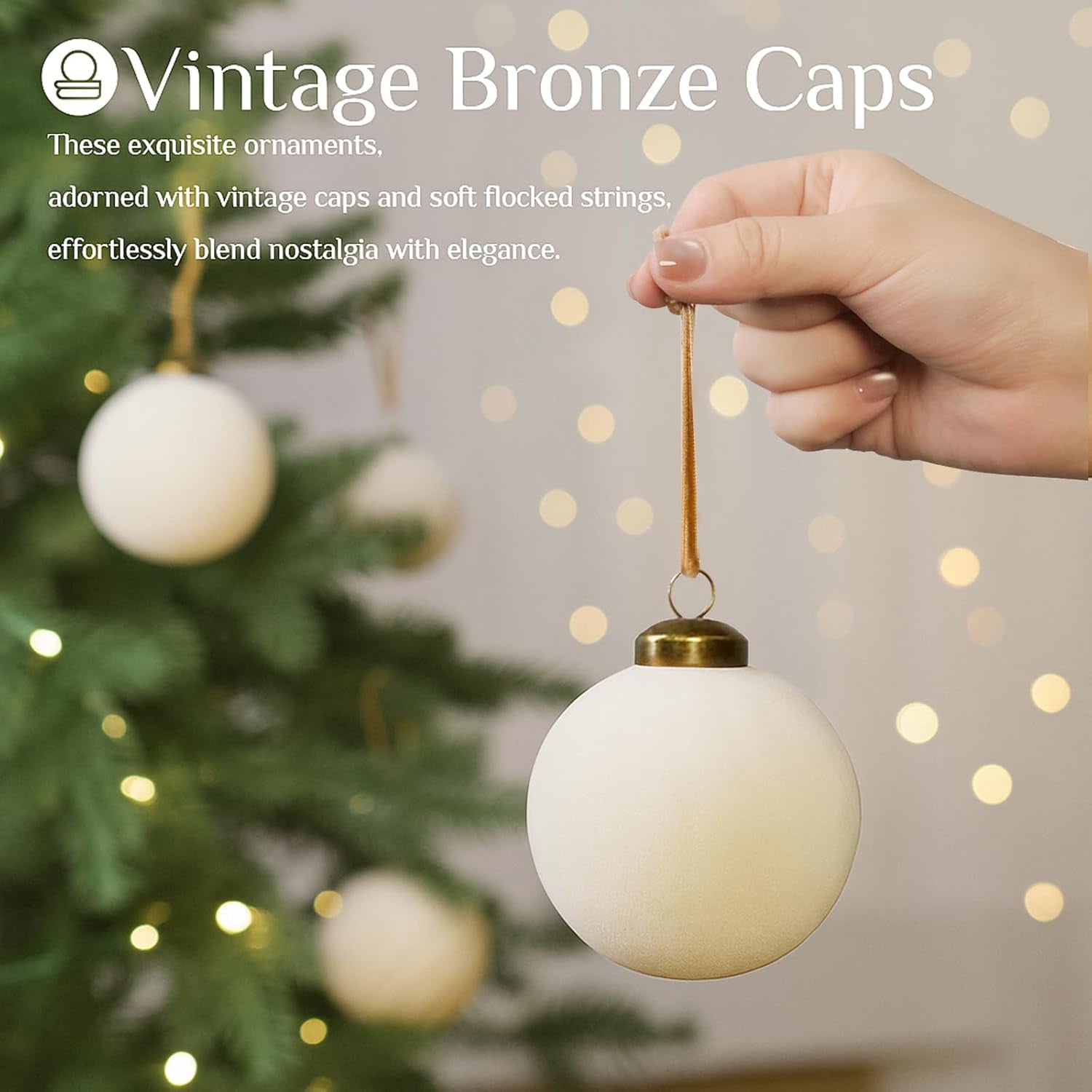 36PCS Shatterproof Velvet Christmas Ornaments Set in Beige for Holiday Decor