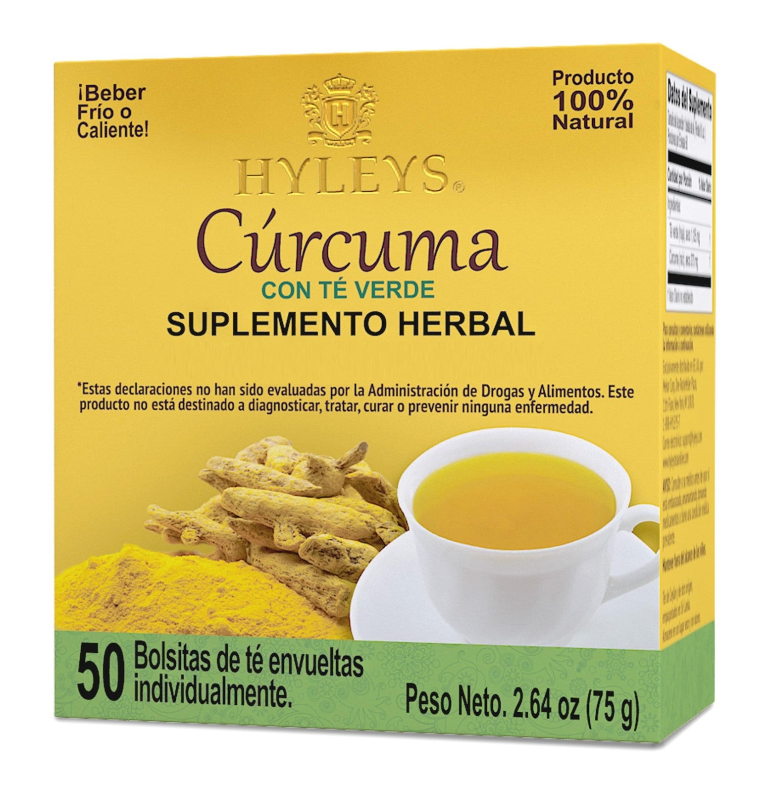 Turmeric & Green Tea - Natural Antioxidant Herbal Tea - 50 Tea Bags