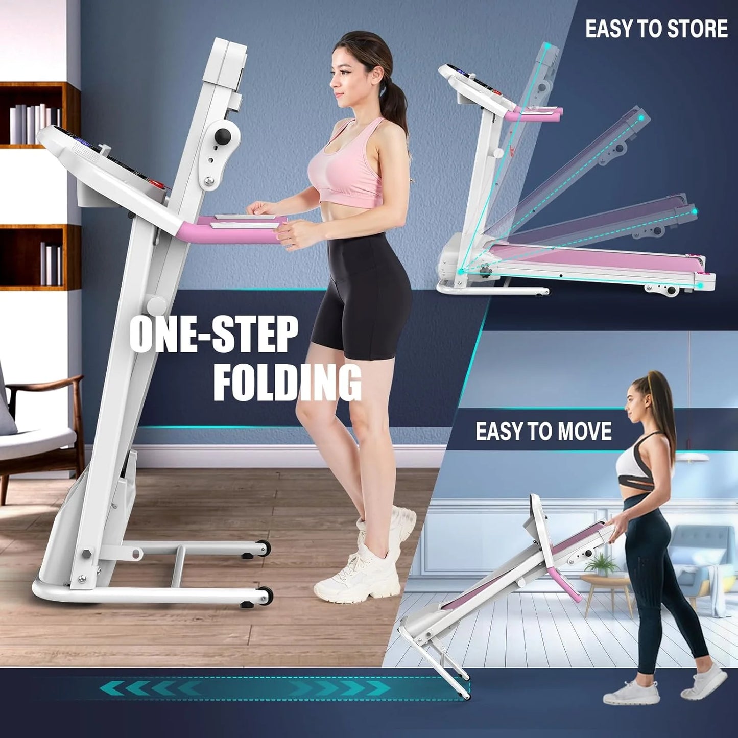 2.5 HP Foldable Electric Treadmill Running Machine with 3 Pre-Set Programs 7.4 MPH Max Speed LCD Display for Home Use Walking Treadmill