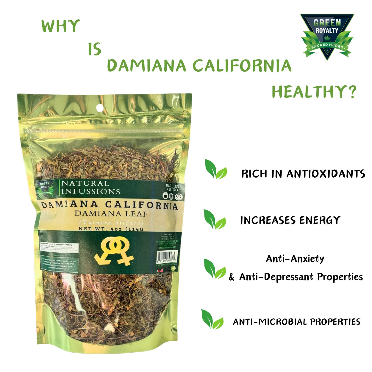 -Damiana Flower Herbal Tea 4Oz(Hierba Damiana California) 100% Natural -Makes up to 30+ Cups