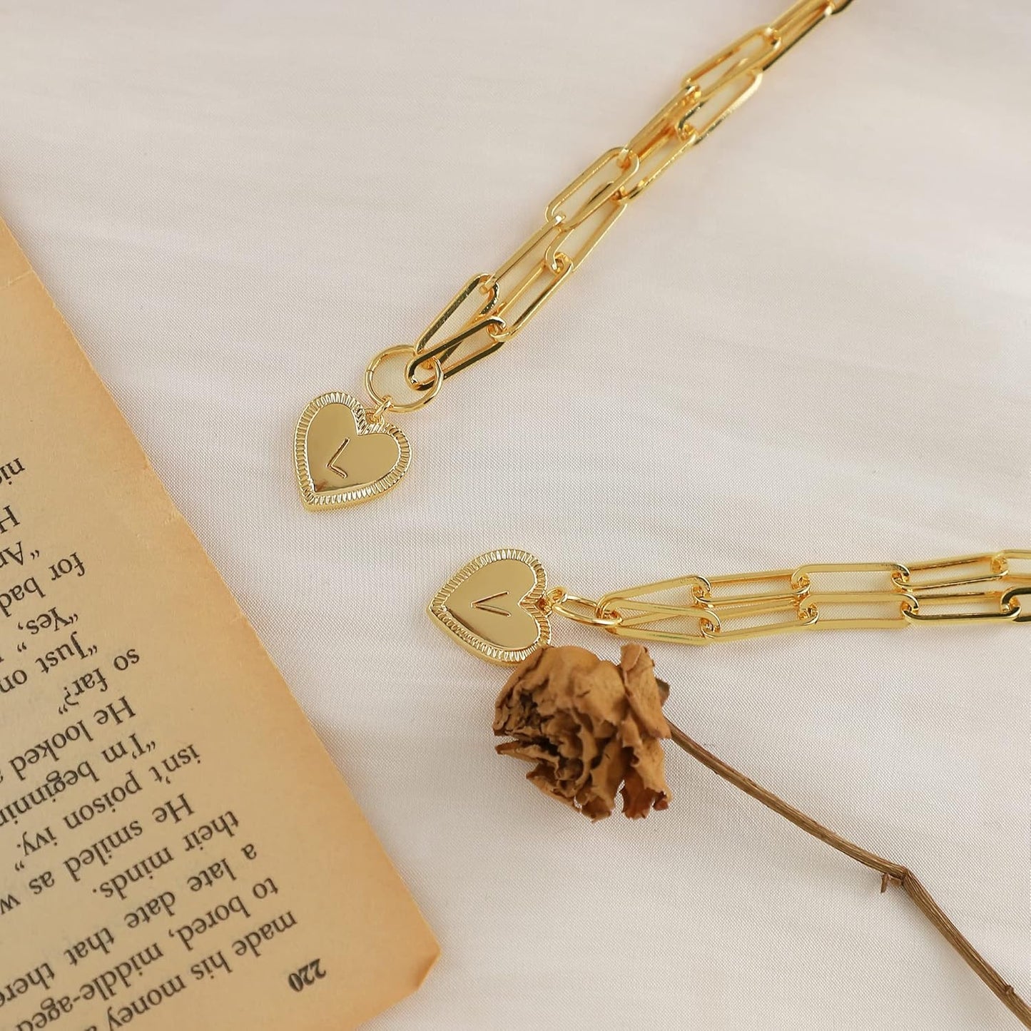 Gold Heart Initial Necklace 18K Gold Plated Handmade Letter Heart Choker Necklace for Women Minimalist Personalized Alphabet Necklaces Jewelry for Her