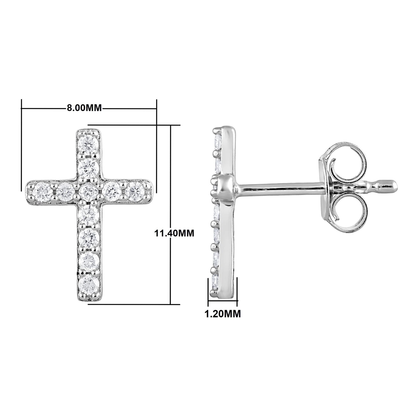 1/4 Ct round Lab Grown Diamond Cross Stud Earring in Silver for Women (H-I, SI-I1)