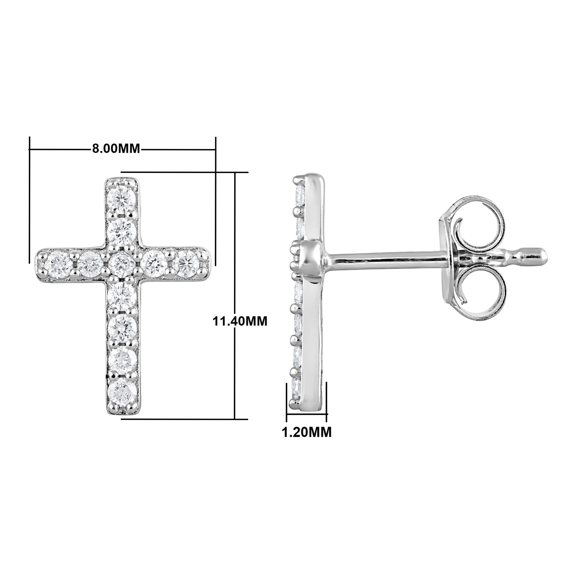1/4 Ct round Lab Grown Diamond Cross Stud Earring in Silver for Women (H-I, SI-I1)