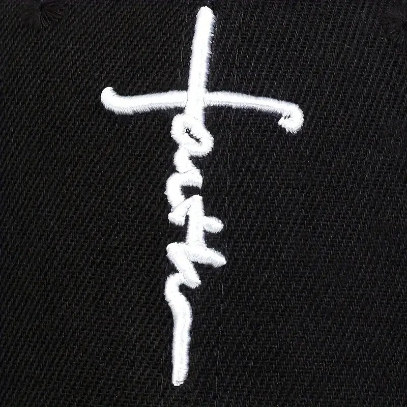 Faith Cross Embroidered Christian Black Baseball Cap, Adjustable Hat, Jesus, God