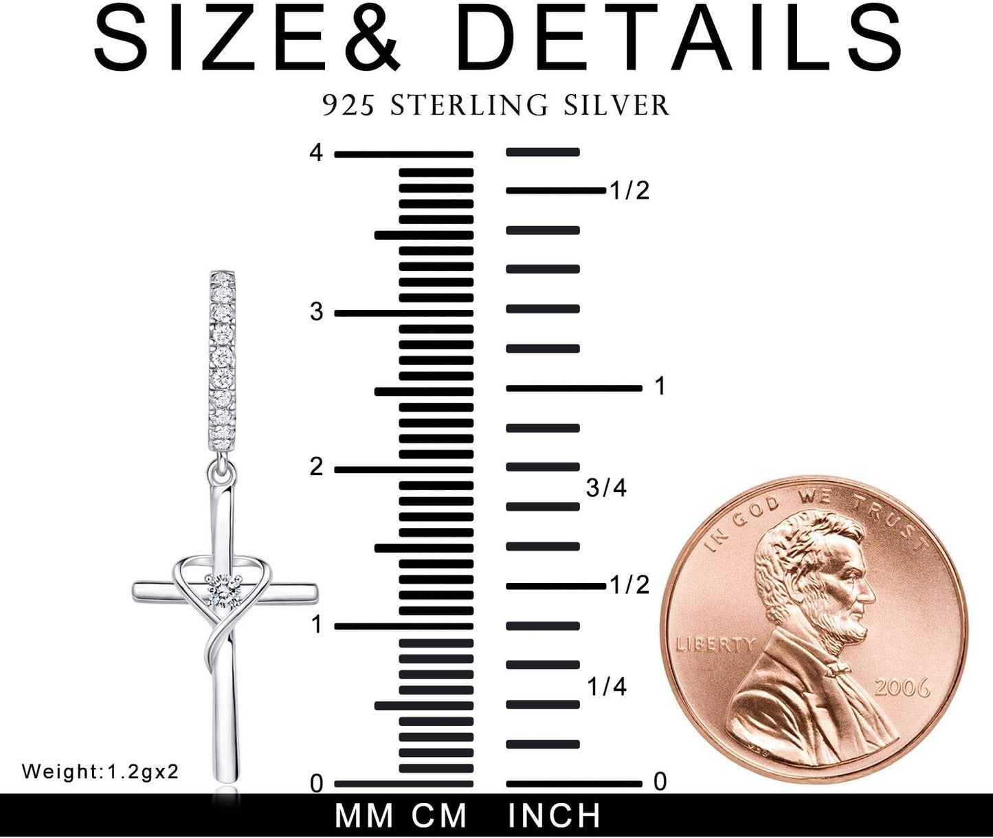 925 Sterling Silver Earrings for Women 14K Gold Plated Earrings Birthstone Heart Earring Dangle Cross Earring for Easter or Birthday