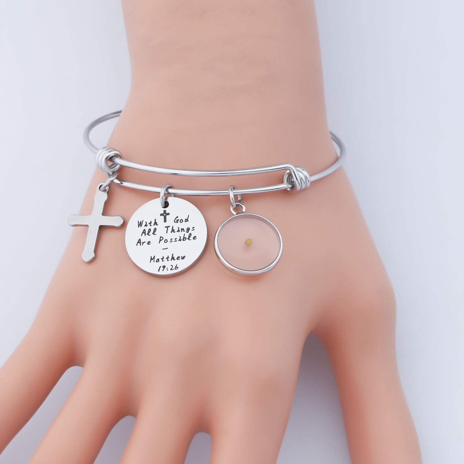 Mustard Seed Bible Verse Bracelet with God All Things Are Possible Religious Faith Jewelry Christian Gifts for Women Girls