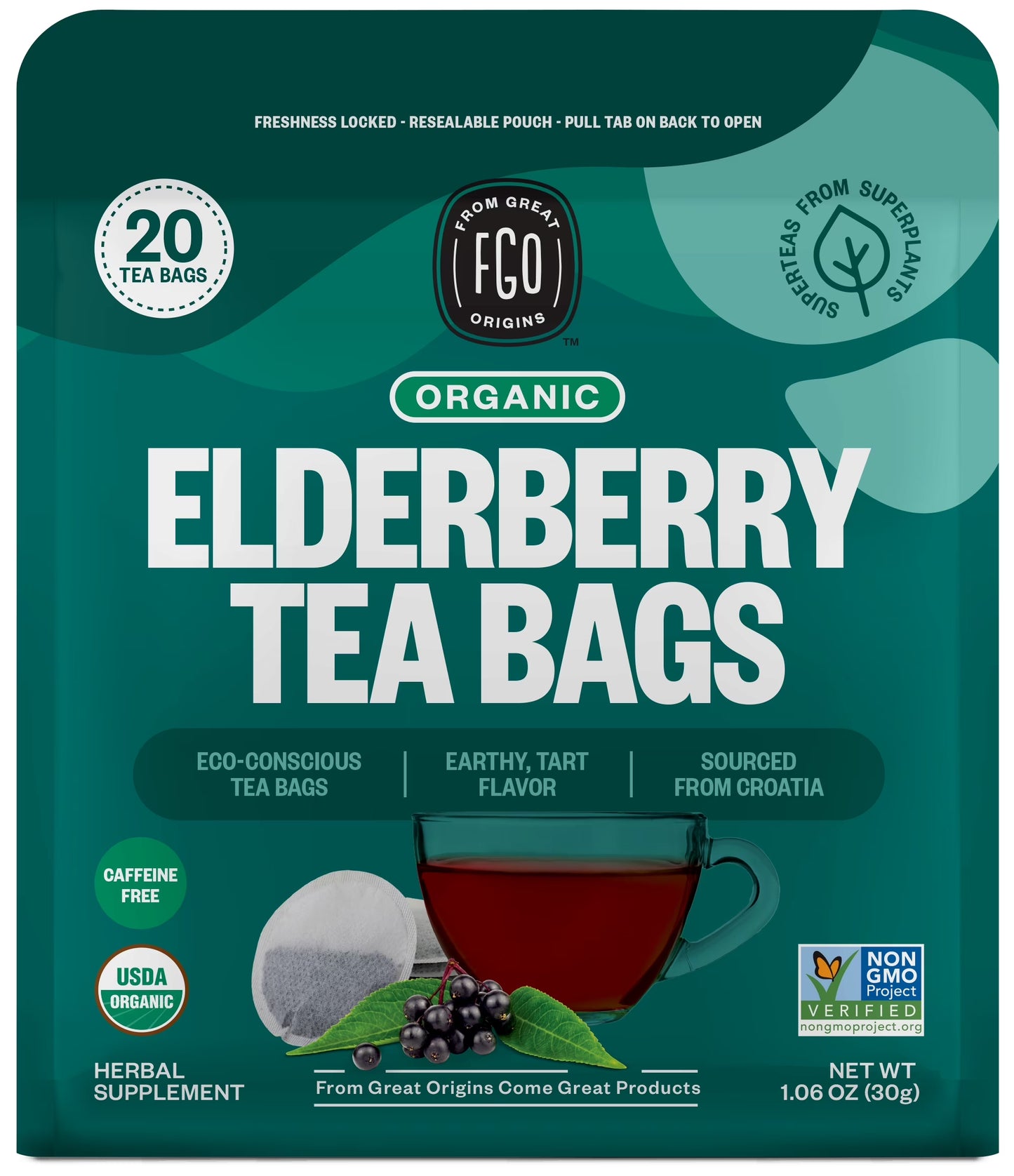 Elderberry Tea, Organic, Eco-Conscious Tea Bags (20 Count)