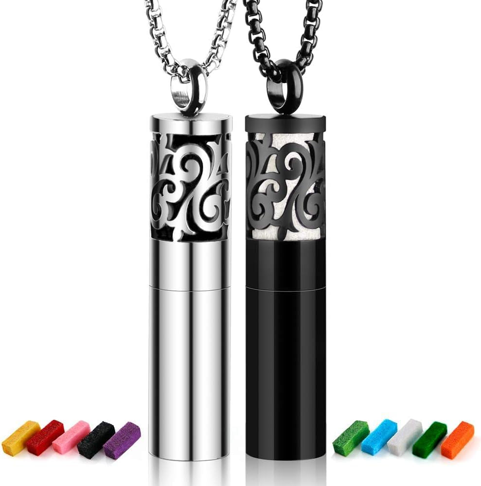 Essential Oil Diffuser Necklaces for Women, 2PCS Aromatherapy Necklaces Stainless Steel Diffuser Locket Pendant Cylinder with 20 Felt Pads, Aroma Necklaces Gift Set for Mothers Day