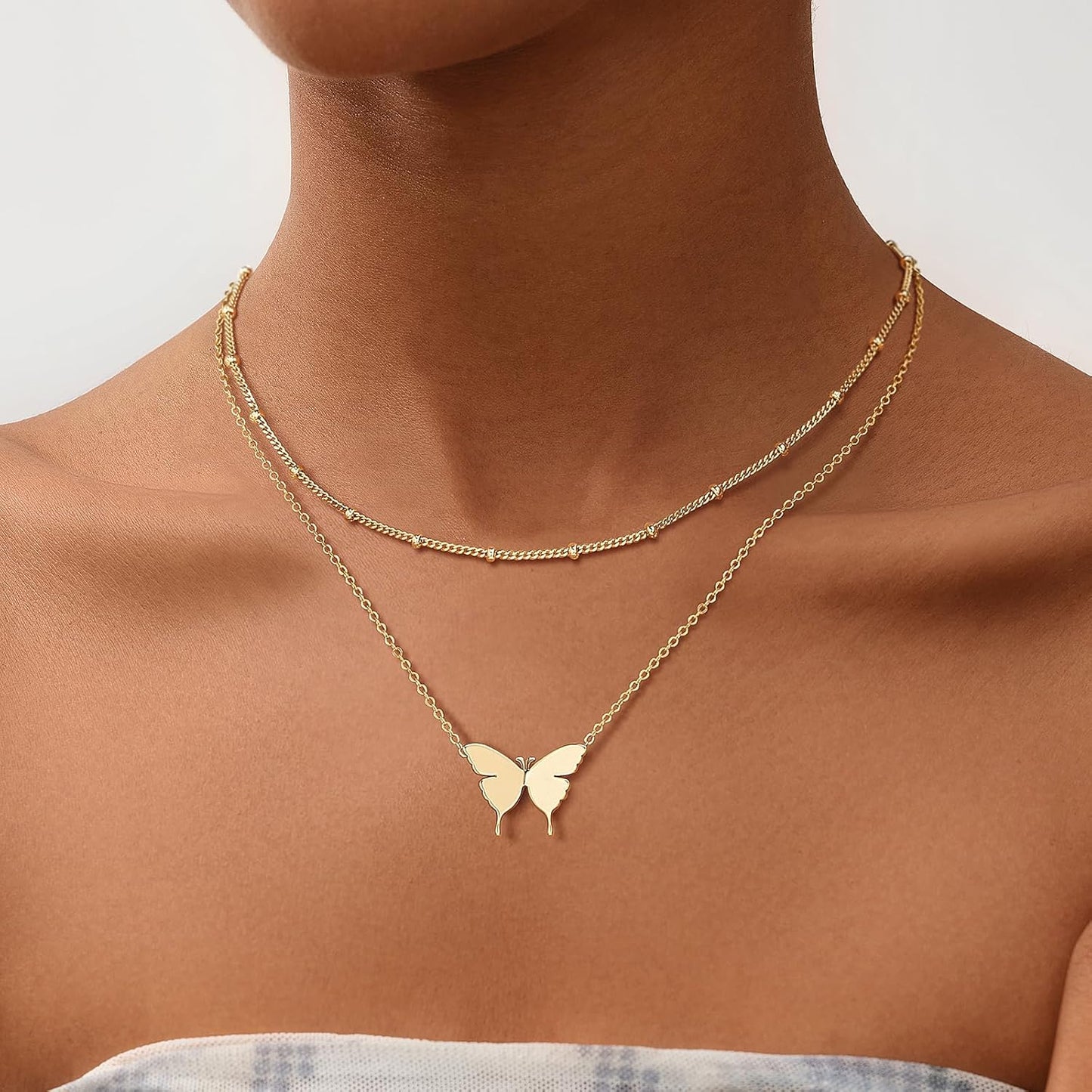 Gold Dainty Initial Necklace 18K Gold Plated Butterfly Pendant Name Necklaces Delicate Everyday Necklace for Women Minimalist Personalized Jewelry