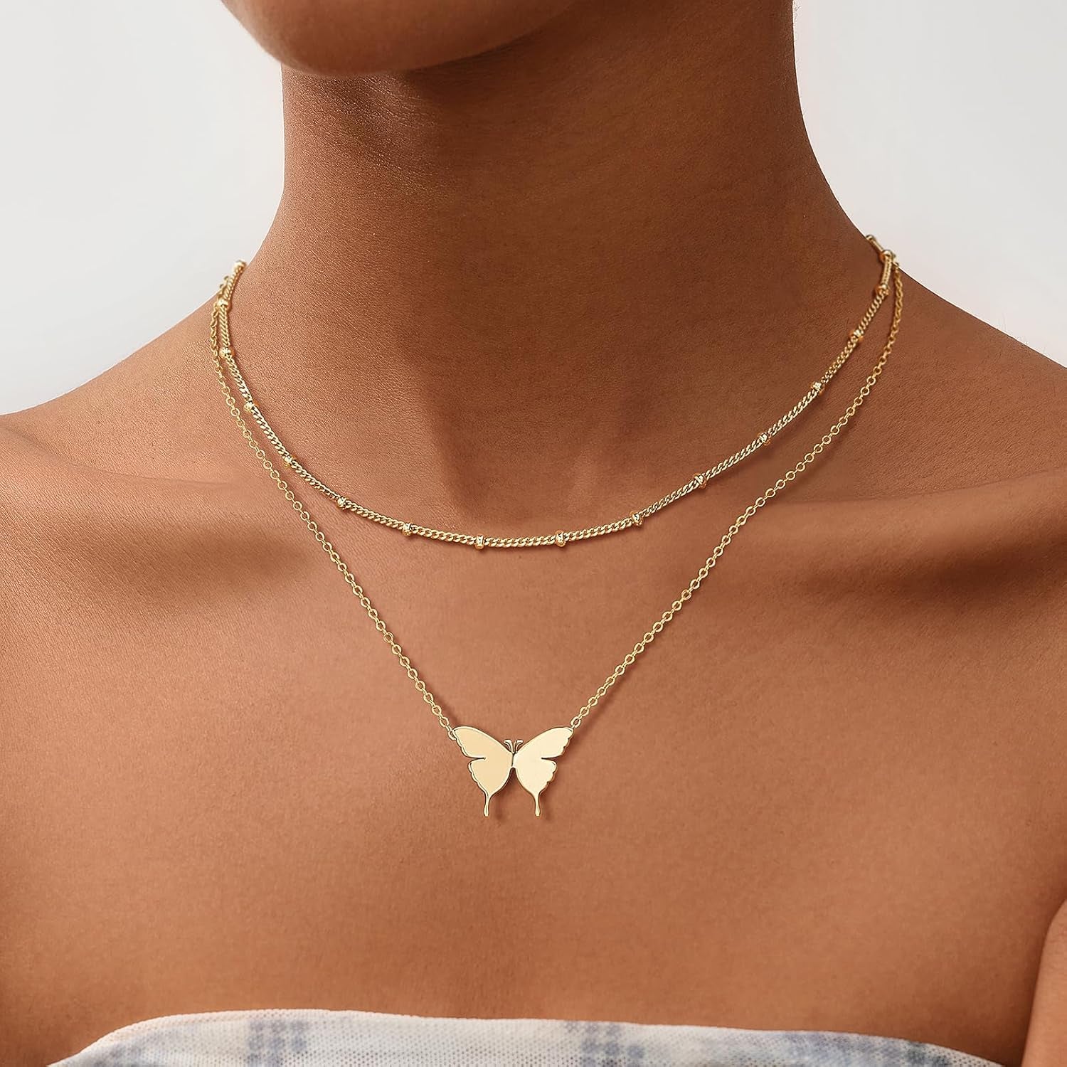 Gold Dainty Initial Necklace 18K Gold Plated Butterfly Pendant Name Necklaces Delicate Everyday Necklace for Women Minimalist Personalized Jewelry