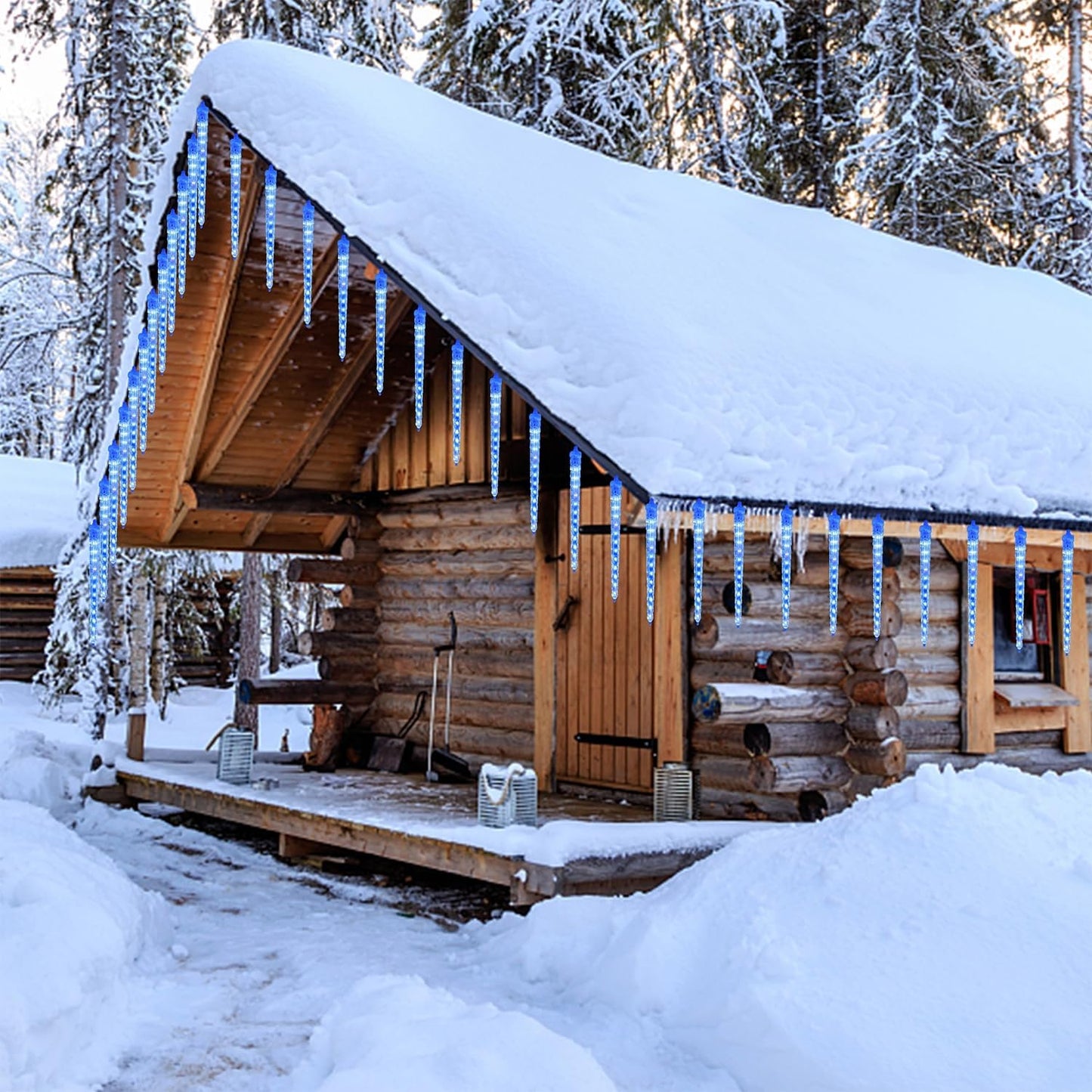 16 Blue Icicle Meteor Shower Lights, 12" Connectable LED Holiday Decor