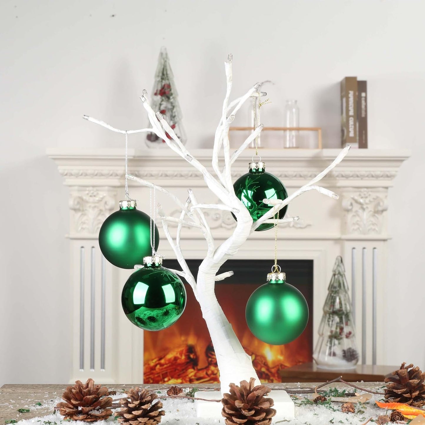 Set of 10 Green 2.64" Glass Christmas Ornaments for Holiday Decor