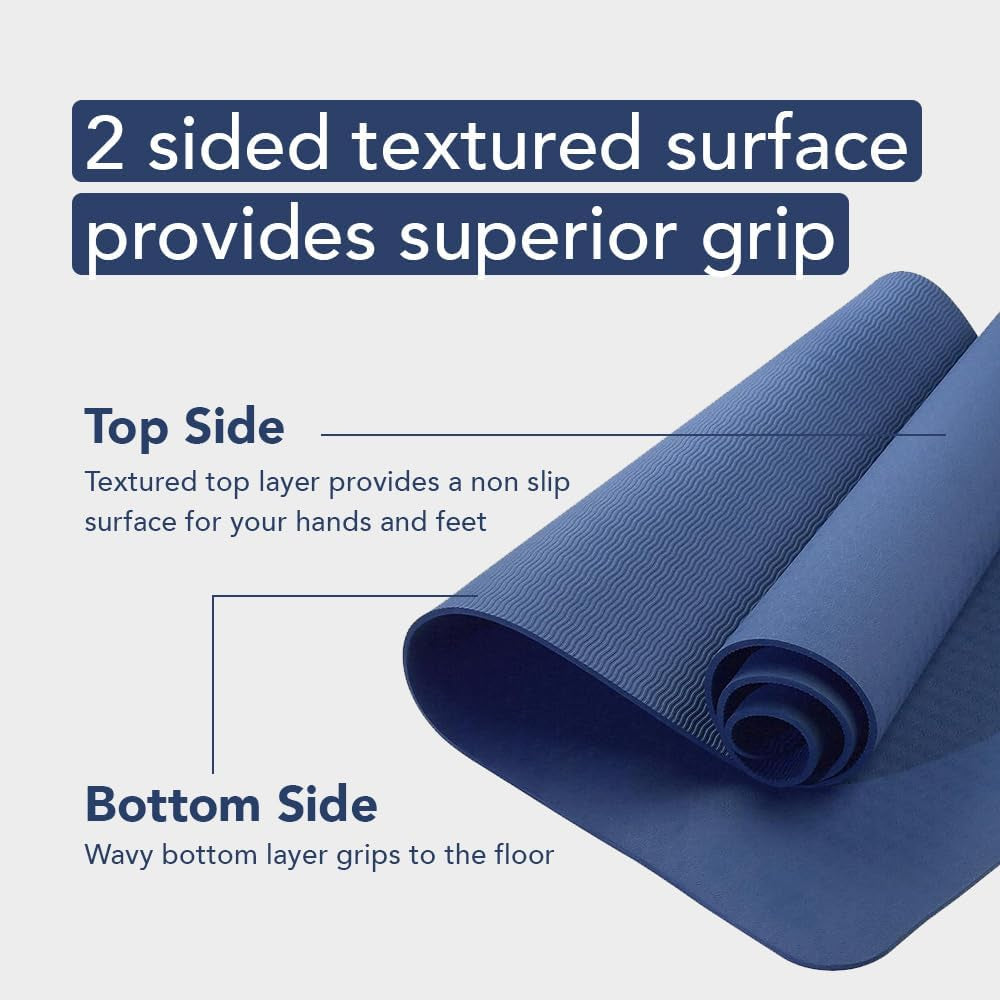 Better Grip Thick Yoga Mat - Beginner Exercise Yoga Mat with Non-Slip Surface for Home Gym, Earth-Friendly & Recyclable Pilates and Workout Pad Women & Men, 1/4 Inch Thick