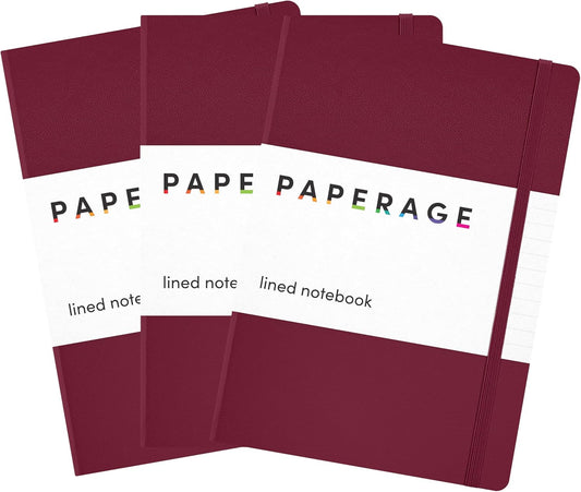 Lined Journal Notebook, 3 Pack, (Burgundy), 160 Pages, Medium 5.6 in X 8 in - 100 GSM Thick Paper – Hardcover Journaling Notebook for Work, School & Note Taking