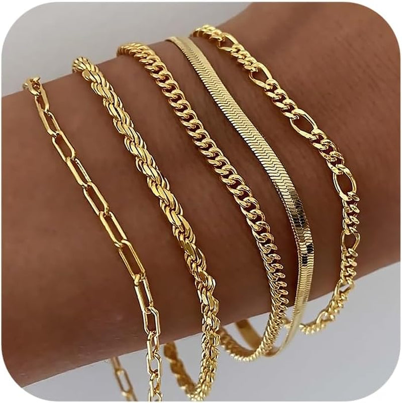 DEARMAY Gold Bracelets for Women Waterproof, 14K Real Gold Jewelry Sets for Wome