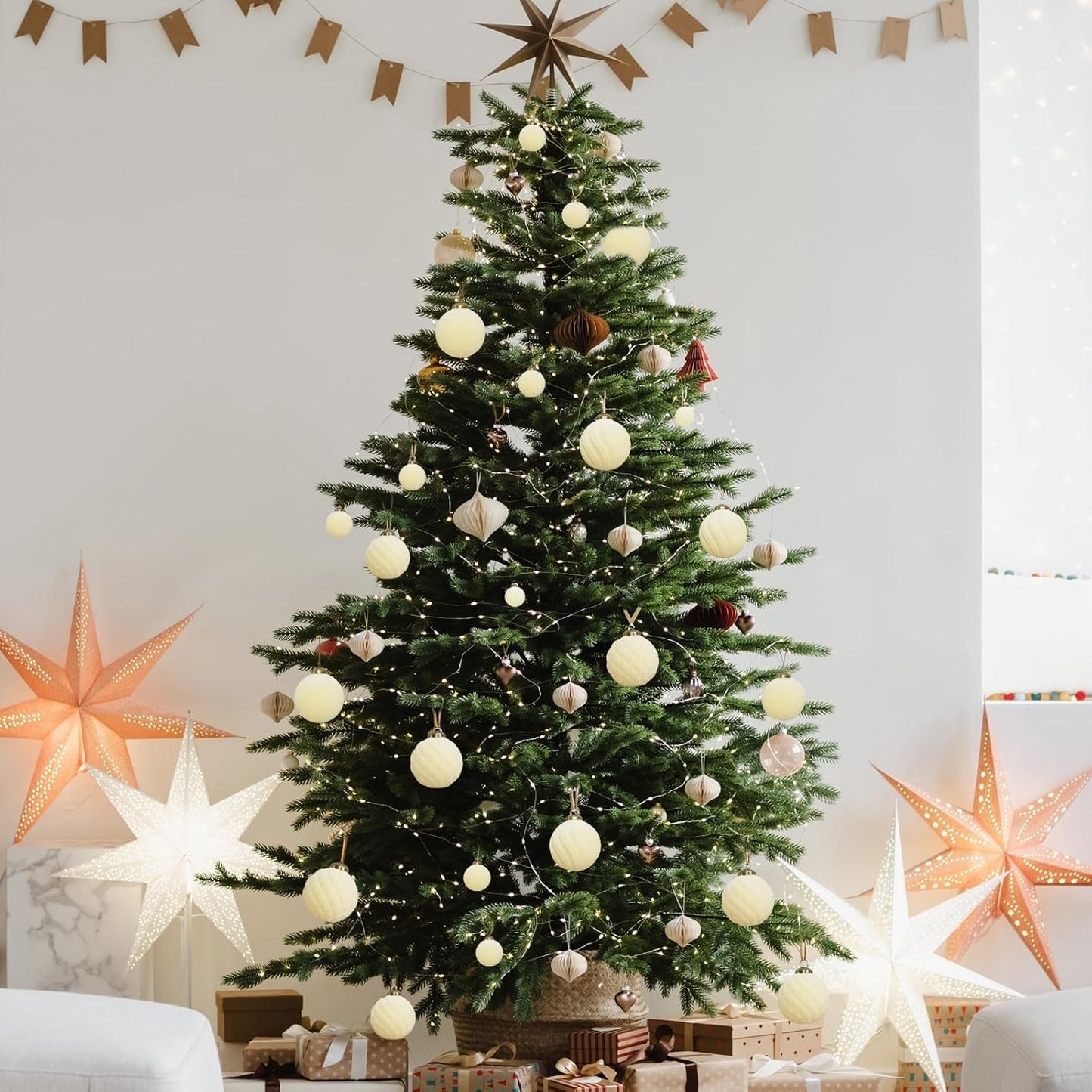 36PCS Shatterproof Velvet Christmas Ornaments Set in Beige for Holiday Decor