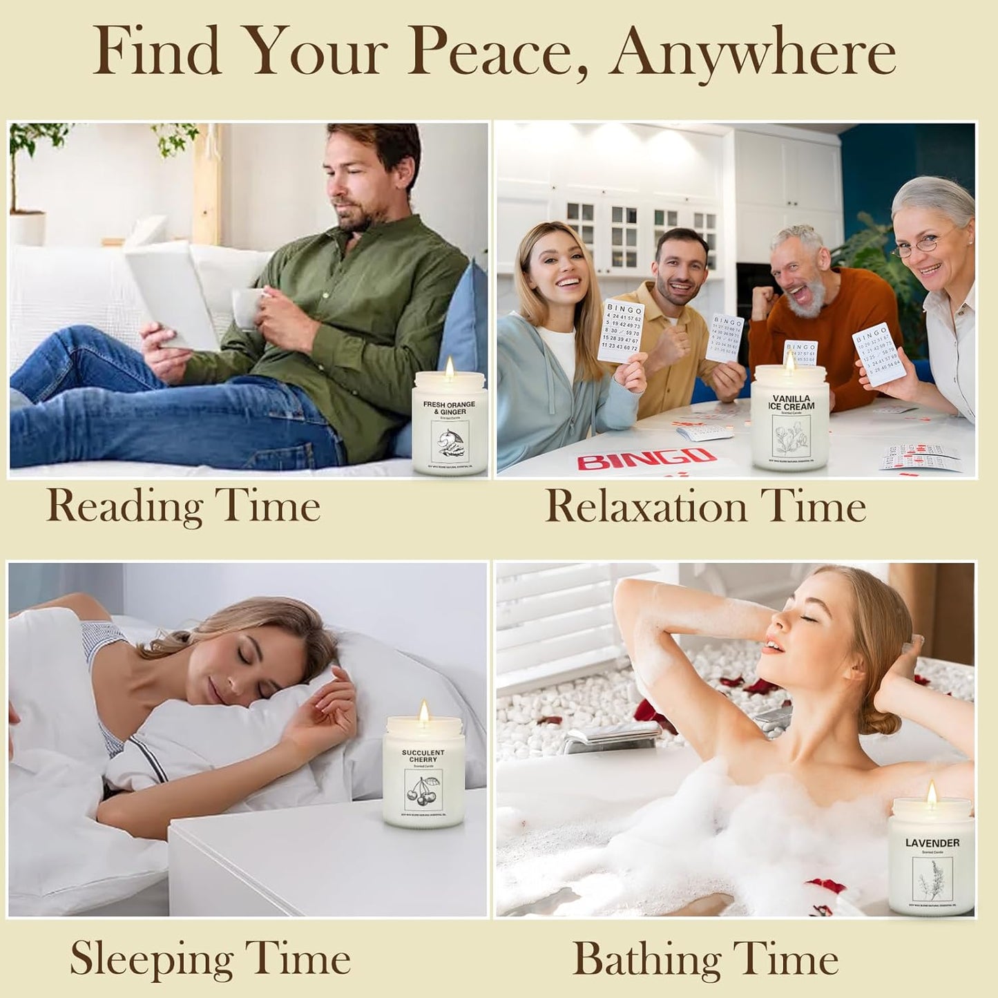 Soy Wax Scented Candle Gift Set, 4 Pack Lavender, Orange & Ginger, Vanilla Scents, Long Lasting Aromatherapy Candles for Home, Relaxing Holiday & Thanksgiving Christmas Gifts for Women, Mom & Friends