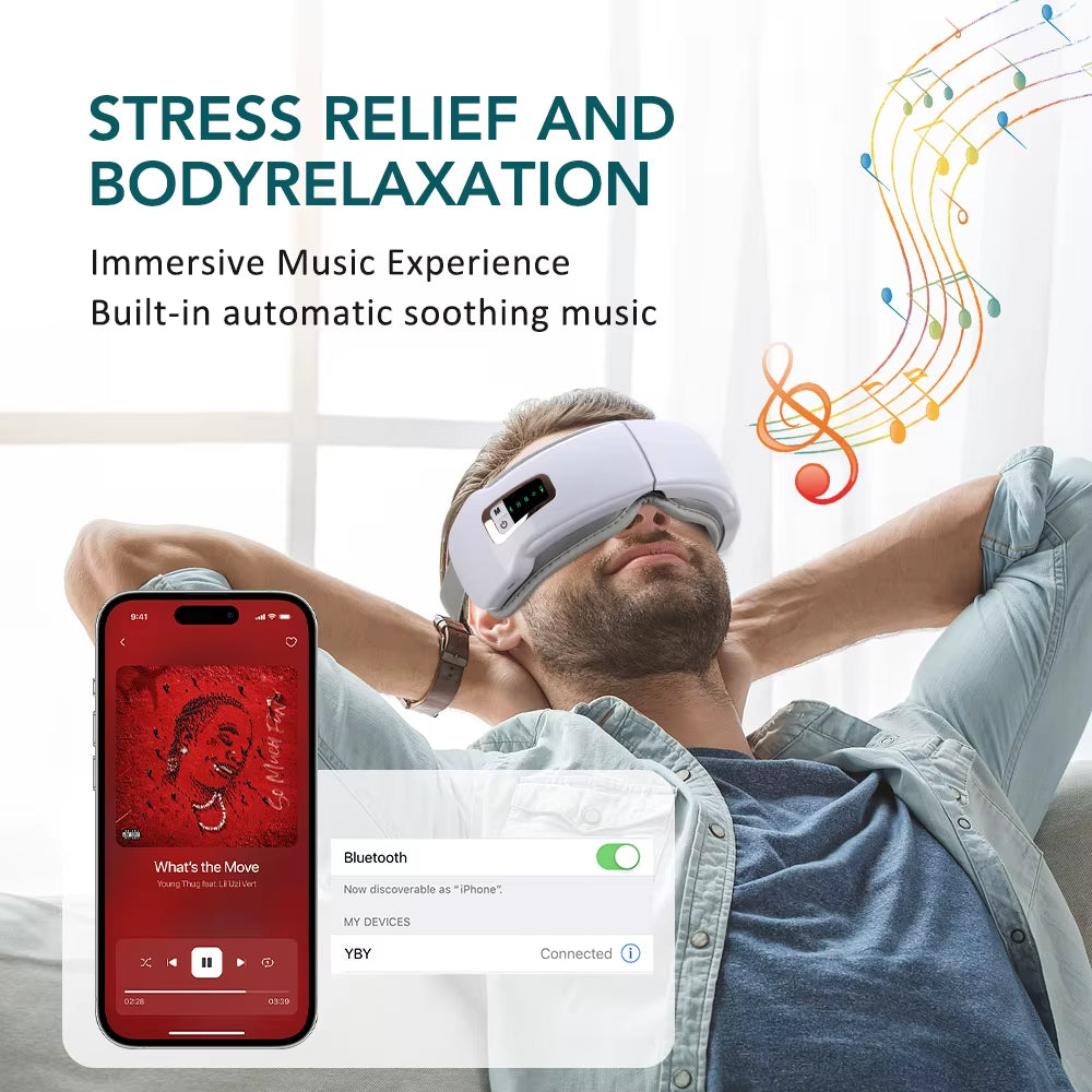 Vibration Eye Massager Bluetooth Music Smart Eye Mask Hot Compress Air Bag Eye Massager Eye Strain Relief Home Eye Care Device