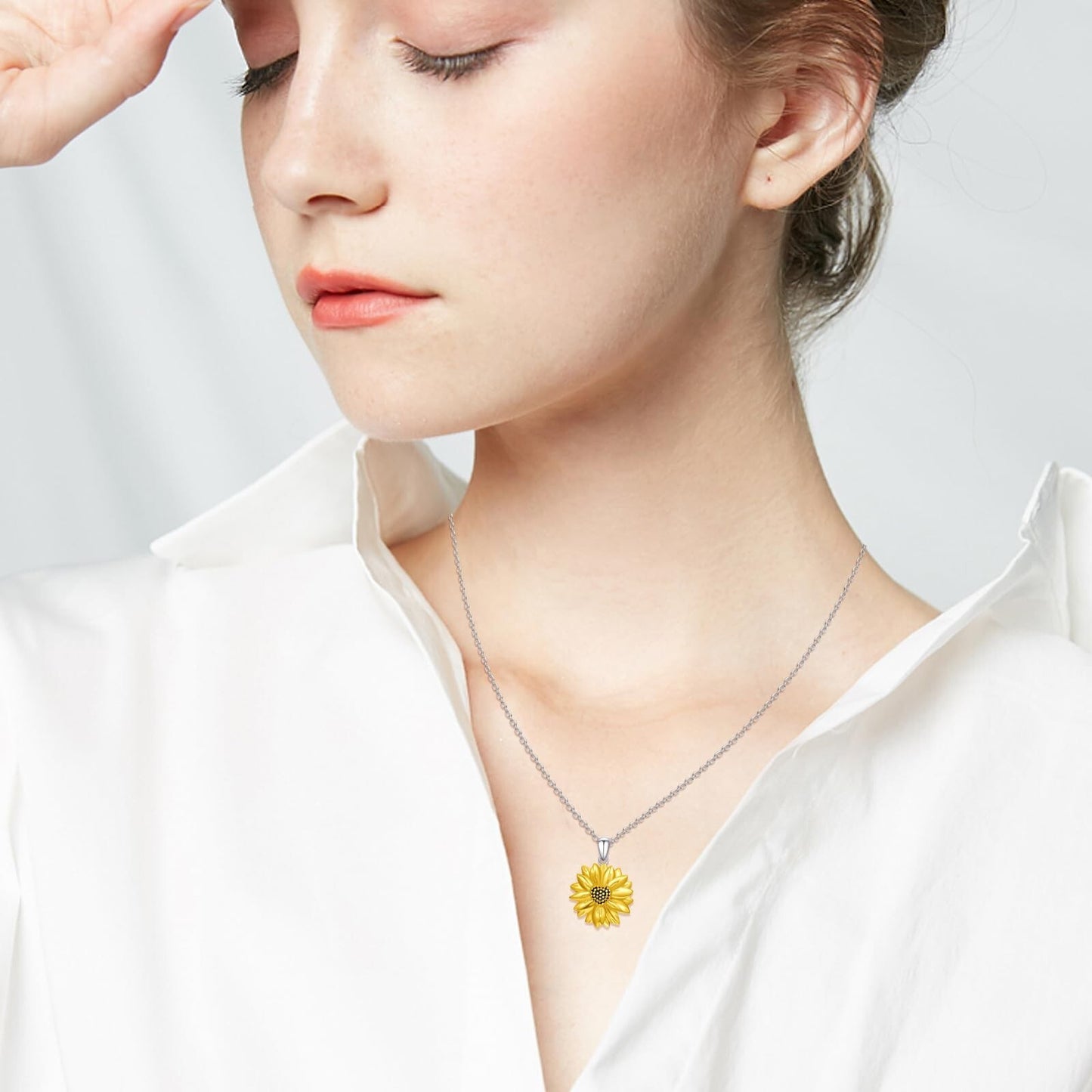 Sunflower Necklace for Women 925 Sterling Silver Sunflower Pendant Necklace Y...