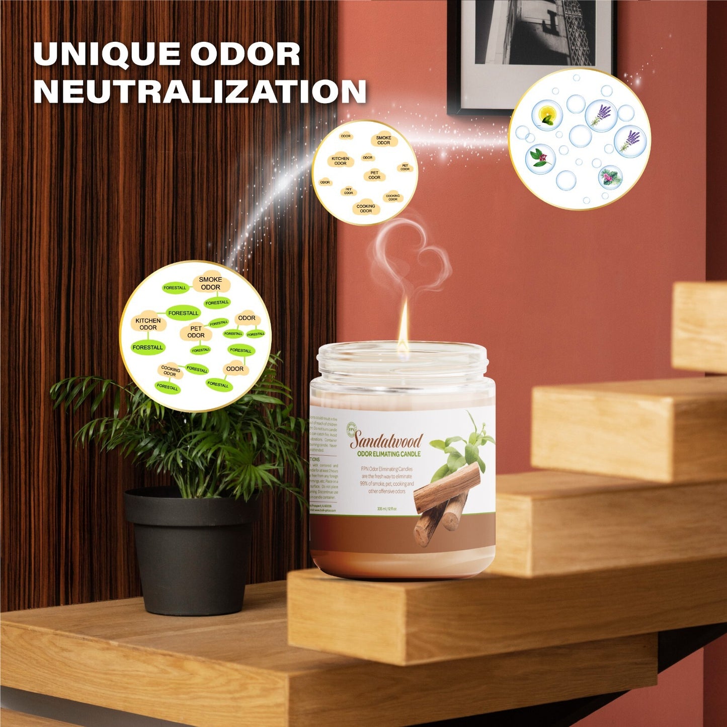 FPN Odor Eliminating Candles Sandalwood Scented Soy Wax Candle Set 12Oz - 2 CT