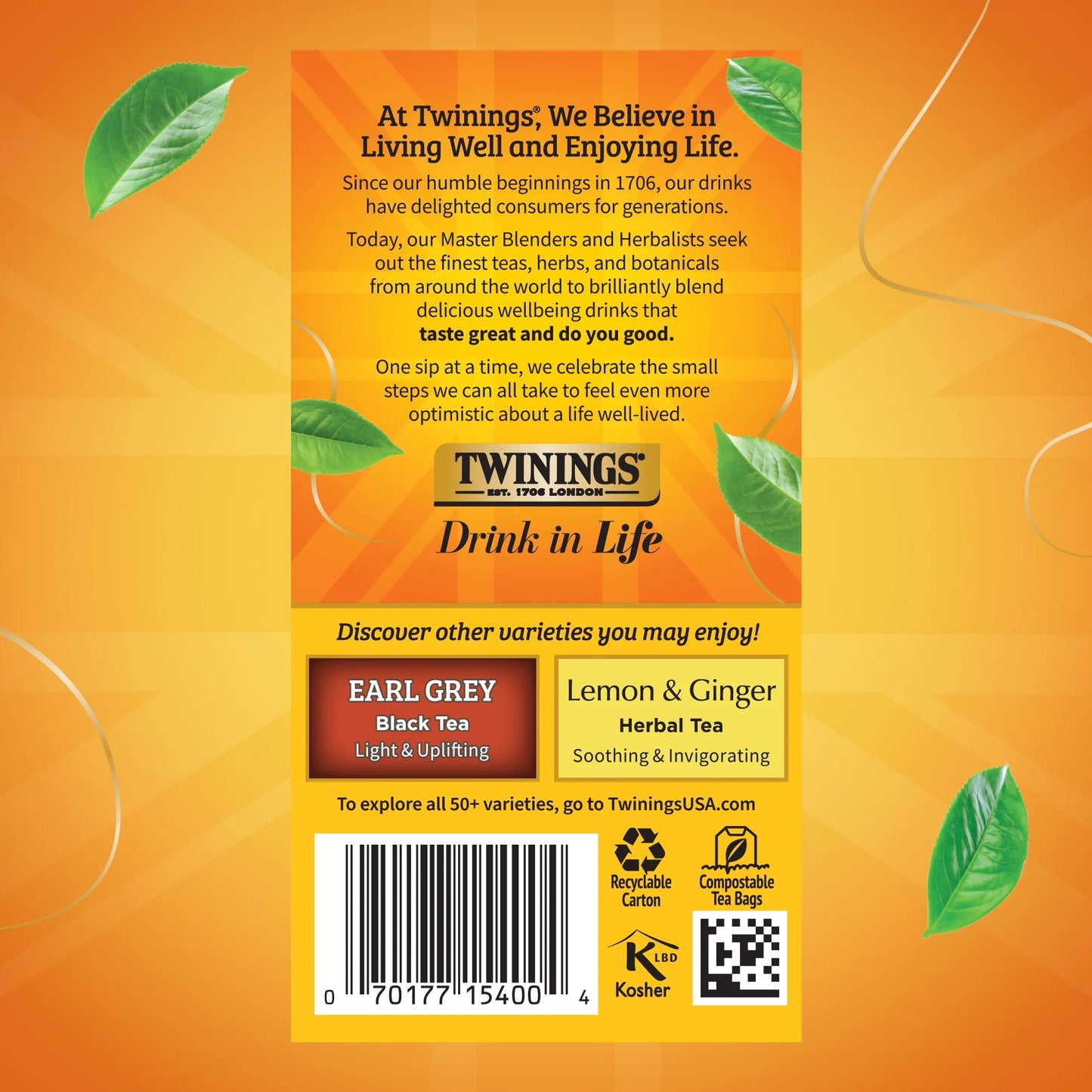 Lady Grey Citrus Black Tea Bags, 20 Count Box