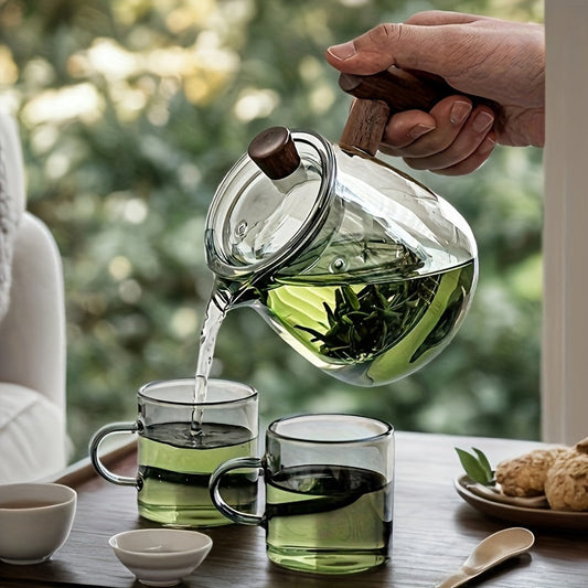 Glass Tea Kettle with Strainer & Wood Handle