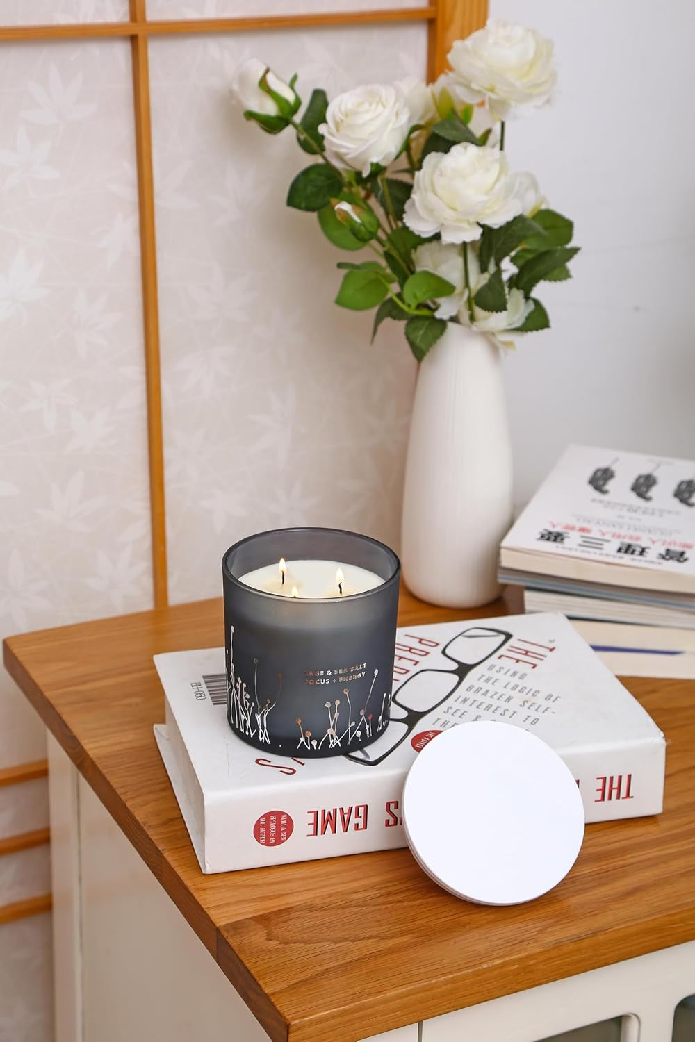 White Sage Sea Salt 3 Wick Candle - Large Soy Scented Candle 14.5 Oz - Sage Candle for Cleansing House - Aromatherapy Energy Cleansing Sage Scented Candles for Women & Men