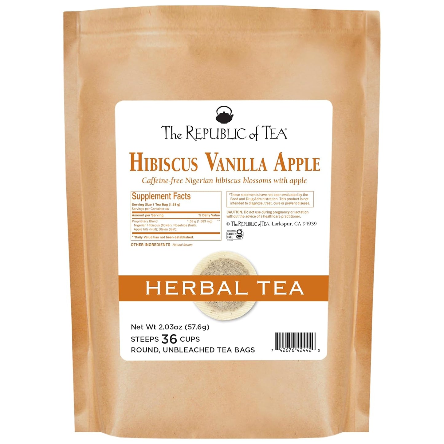 Hibiscus Vanilla Apple Superflower Herbal Tea, 36 Tea Bag Refill