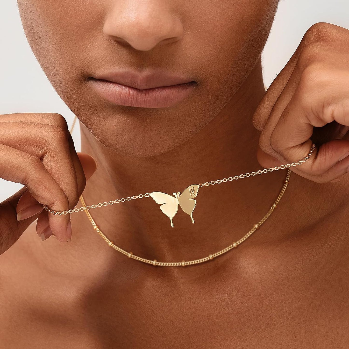 Gold Dainty Initial Necklace 18K Gold Plated Butterfly Pendant Name Necklaces Delicate Everyday Necklace for Women Minimalist Personalized Jewelry