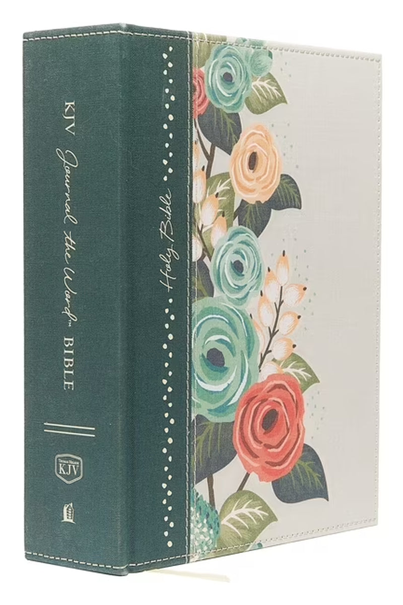 KJV, Journal the Word Bible, Large Print, Green Floral Cloth, Red Letter Edition: Reflect, Journal, or Create Art Next to Your Favorite Verses (Large Print) (Hardcover)