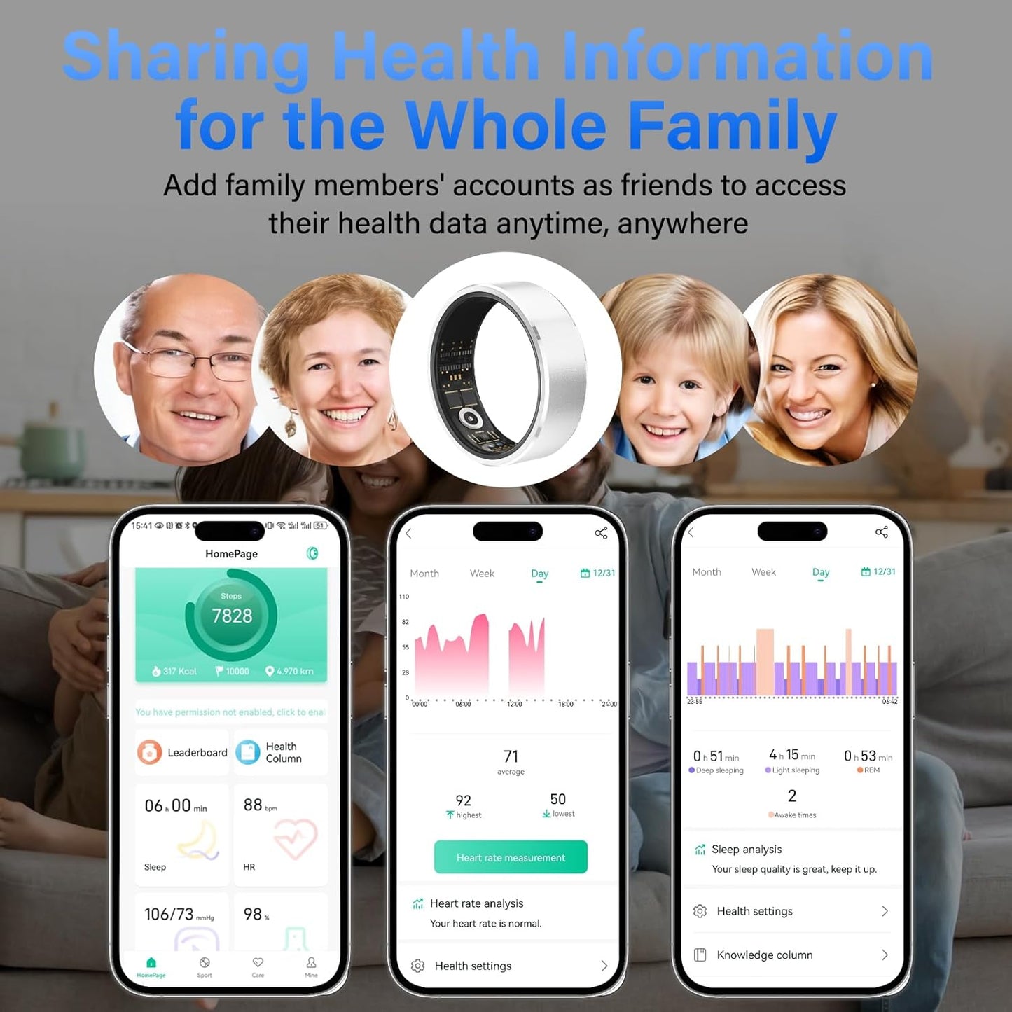 Smart Ring for Women Health Rings for Men Blood Pressure Monitor Fitness Rings for Women Ring Fitness Tracker Blood Pressure Ring Fitness Rings Waterproof for Iphone and Android