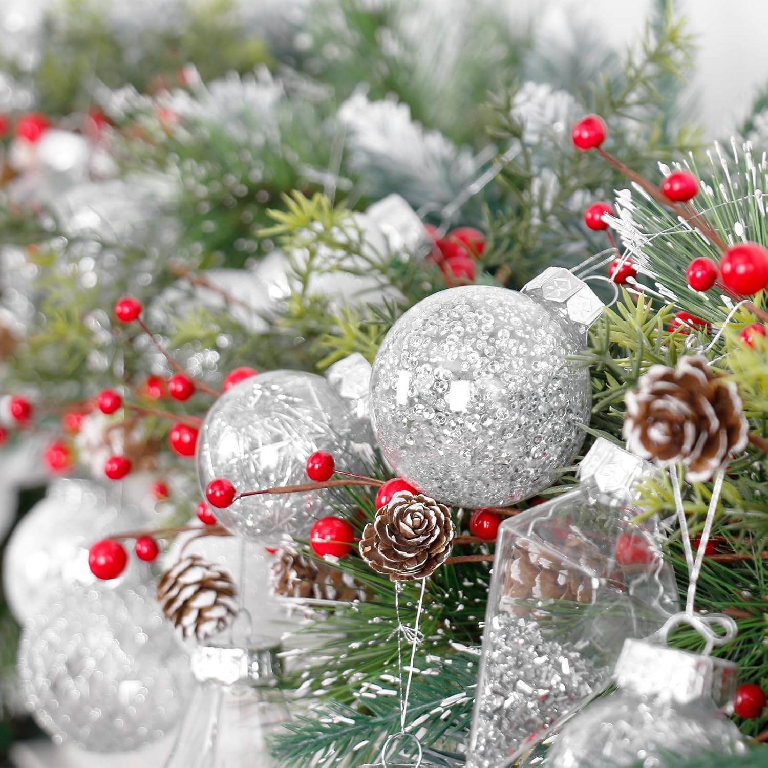 34PCS Shatterproof Christmas Ball Ornaments Set for Indoor Holiday Decor - Silve