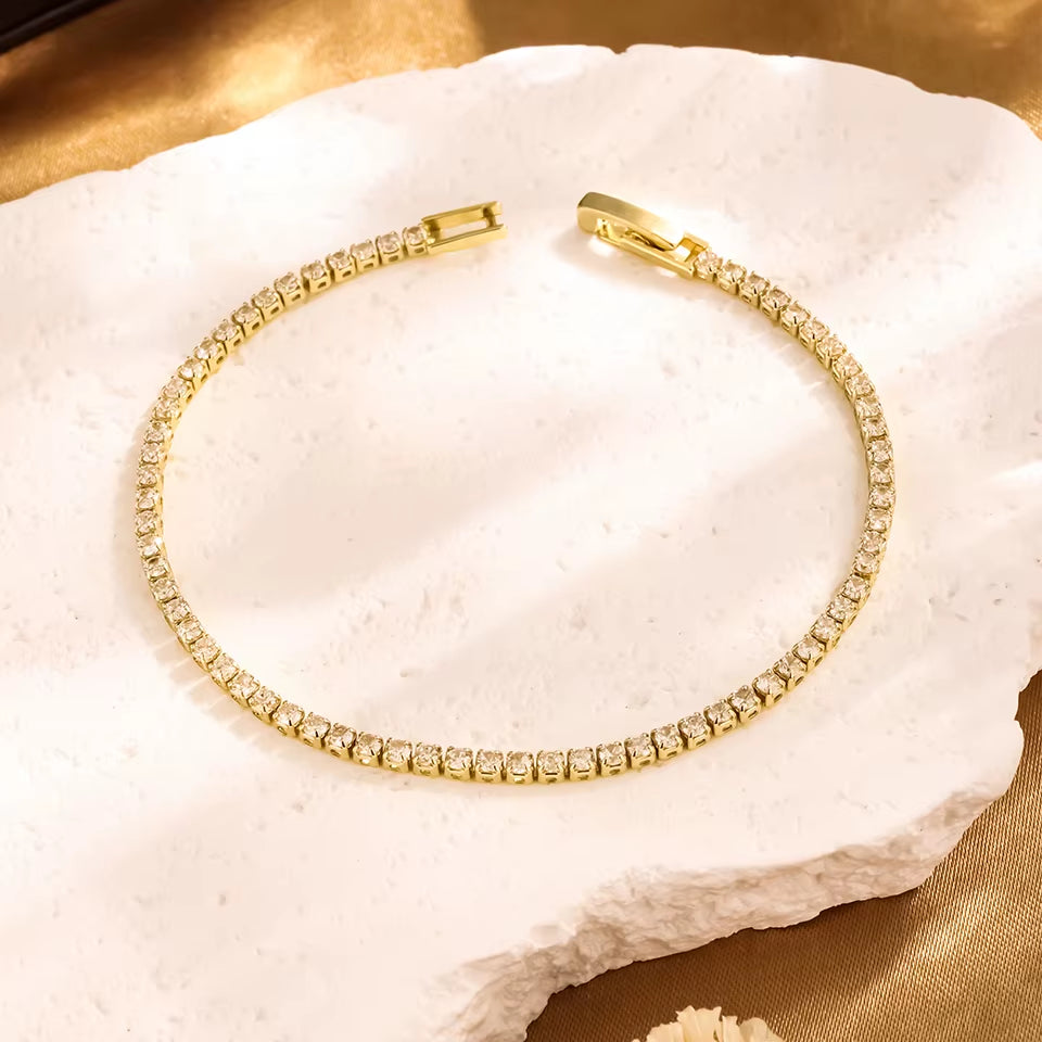 2Pcs Cross Design round Zircon CZ Tennis Bracelet for Women Simple White Gold Color Shiny Daily Stacked Bracelets