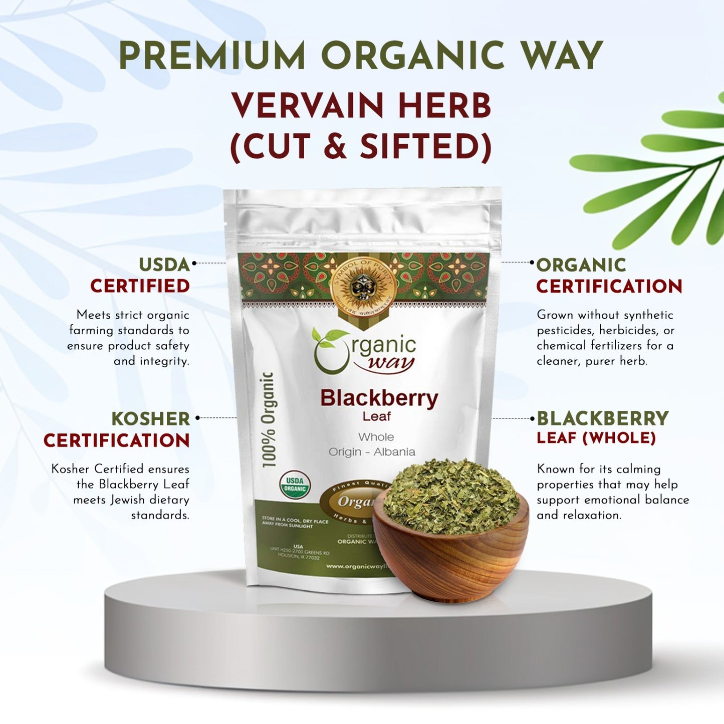 Organic Way Blackberry Leaf Whole - Herbal Tea | Kosher & USDA Certified