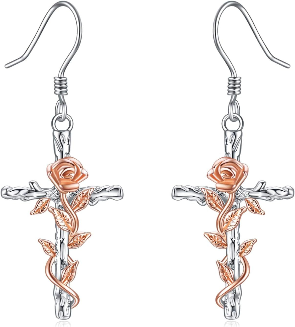 Cross Earrings Sterling Silver Rose Flower Cross Dangle Earrings Jewelry Gifts for Women