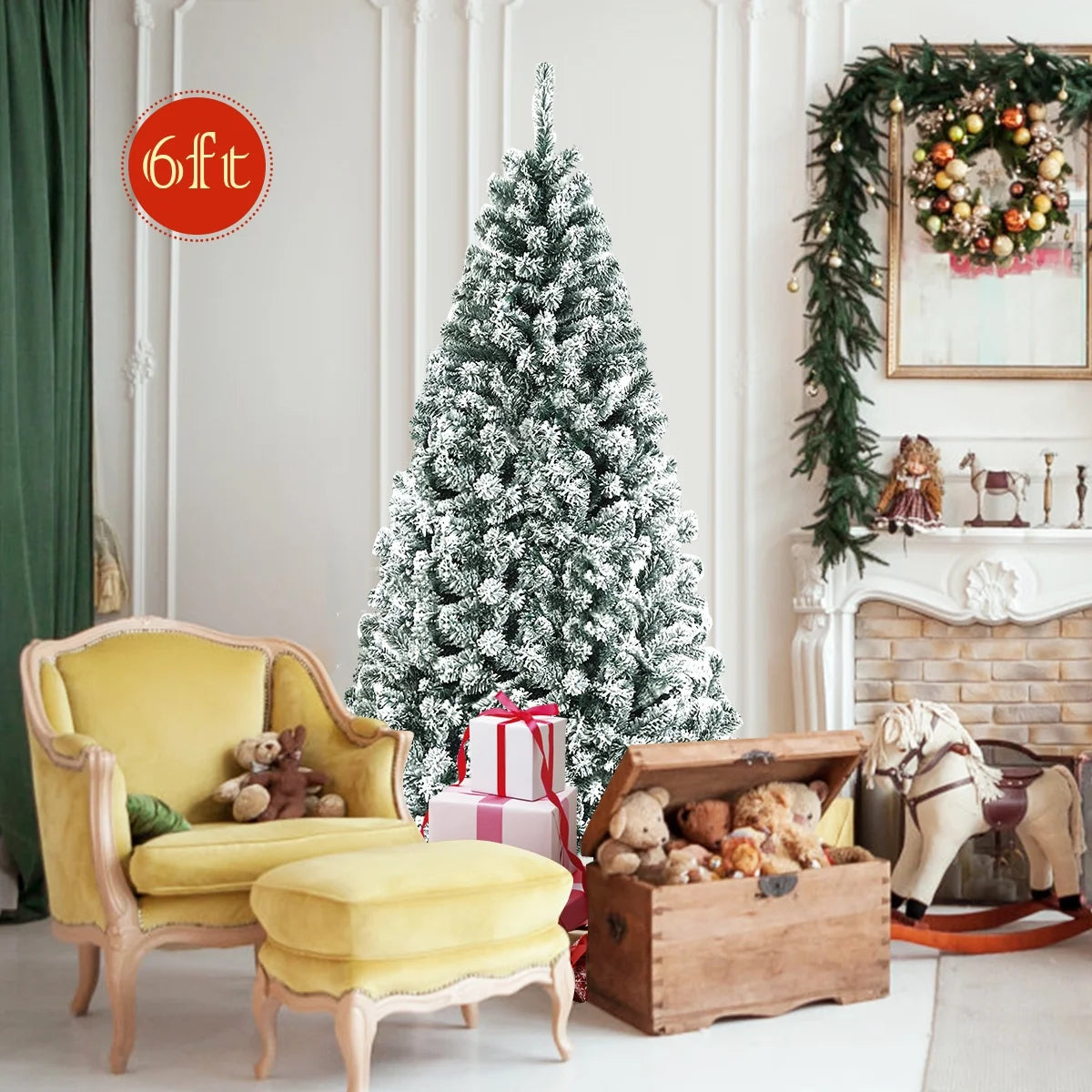 6Ft Snow Flocked Hinged Artificial Christmas Tree Unlit Holiday Decor