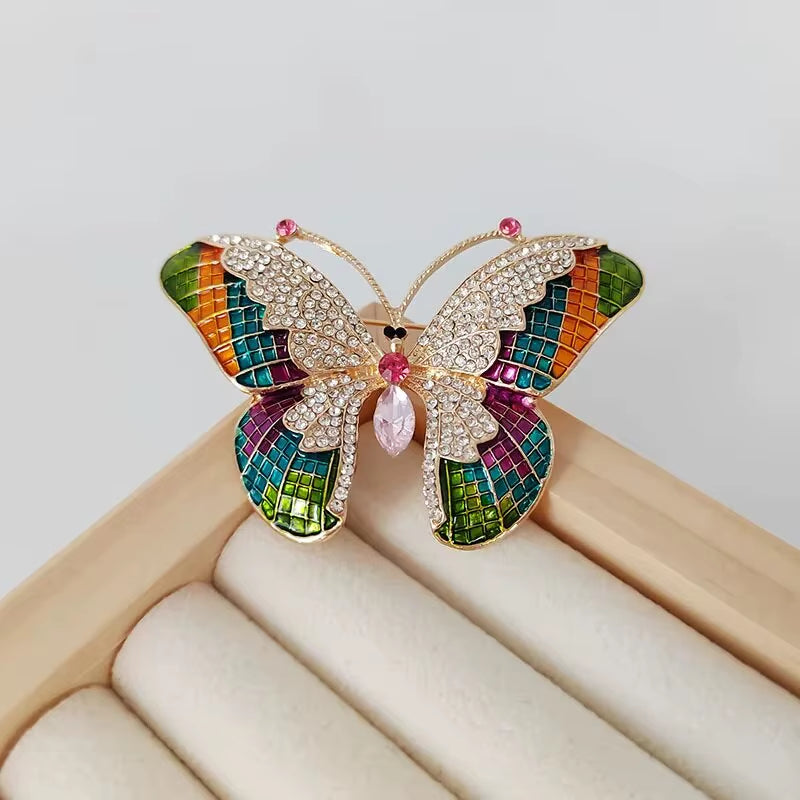 Trendy Multicolour Alloy Butterfly Brooches for Women Metal Crystal Insect Brooch Party Birthday Winter Jewelry