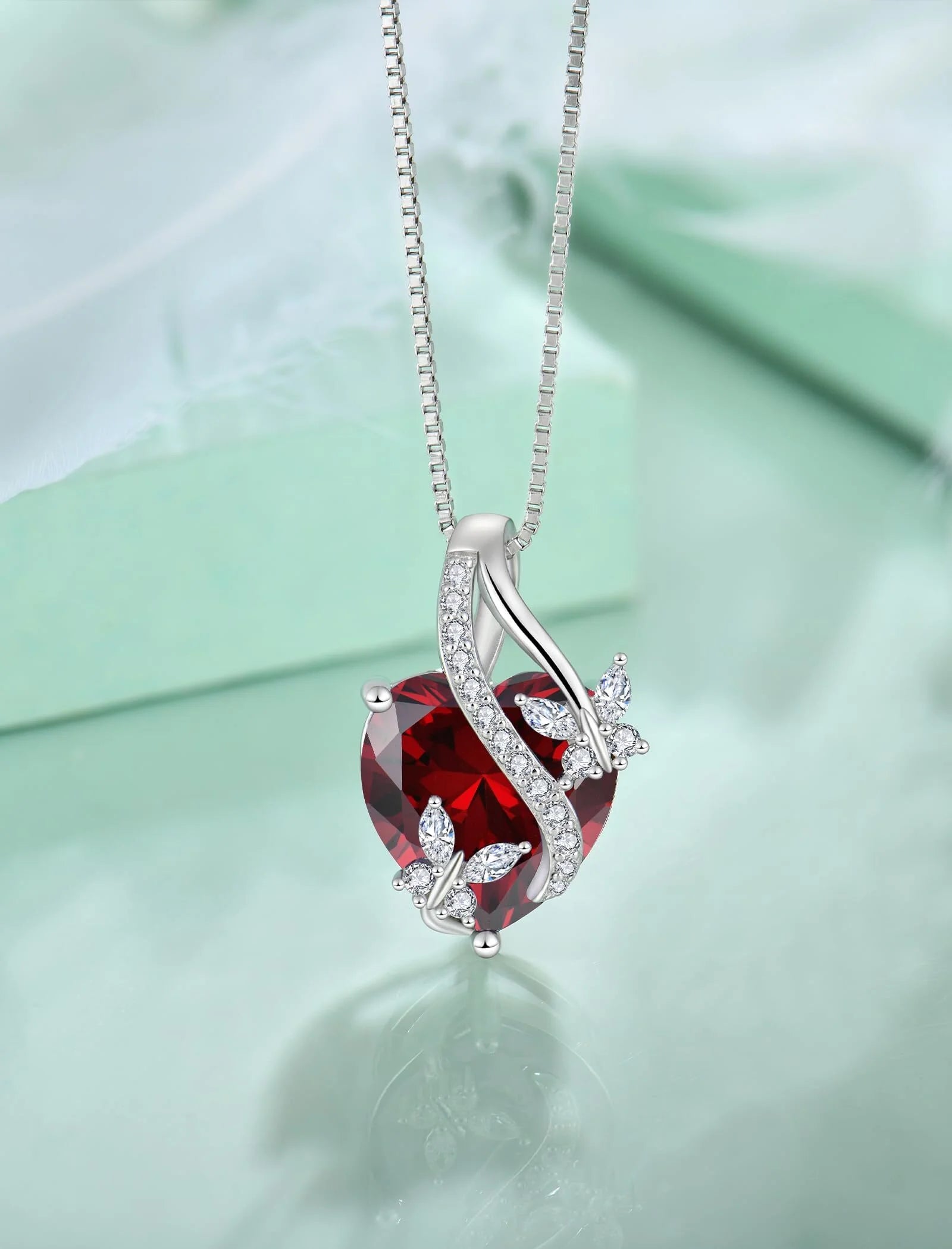 Infinite Heart Pendant Sterling Silver Butterfly Necklace for Women Jewelry Gift with Birthstone January Created Garnet