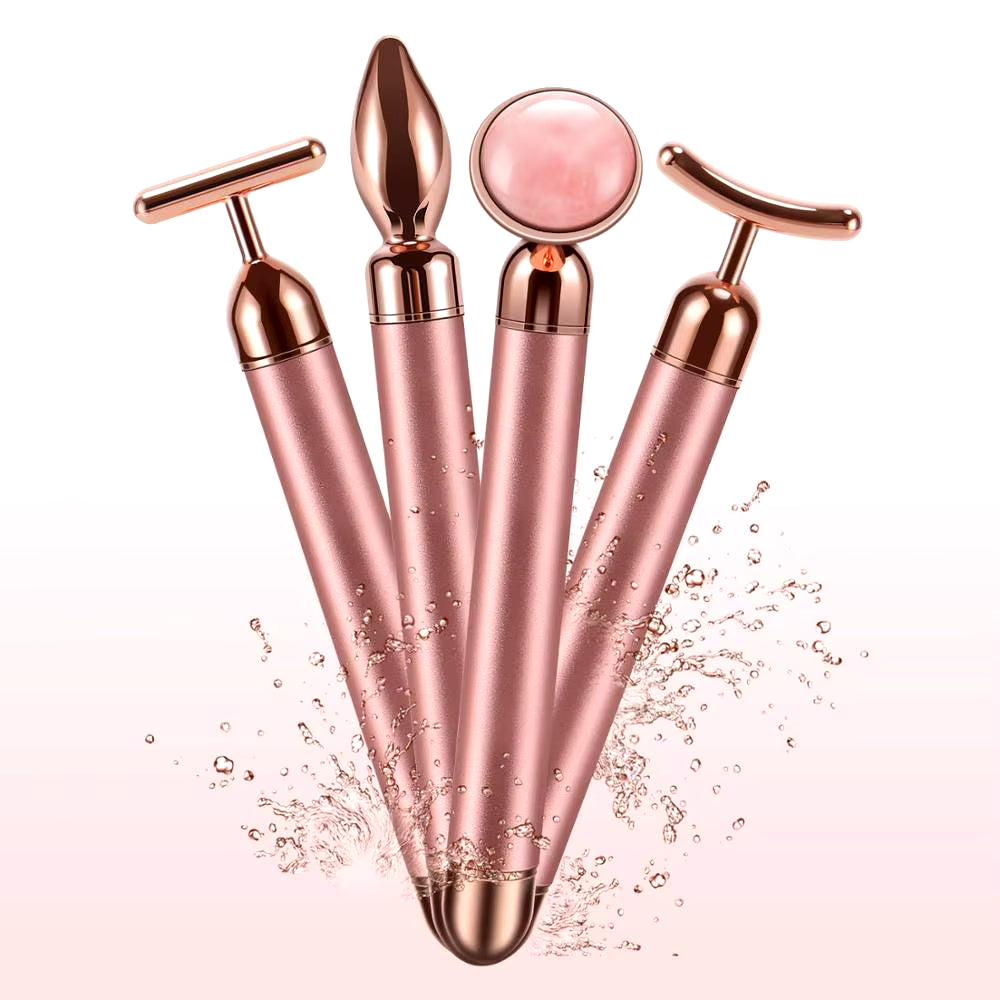 4 in 1 Vibrating Rose Quartz Roller Face Roller Eye Massager Jade Roller T/V Shaped Face Lifting Slimming Beauty Care Massager