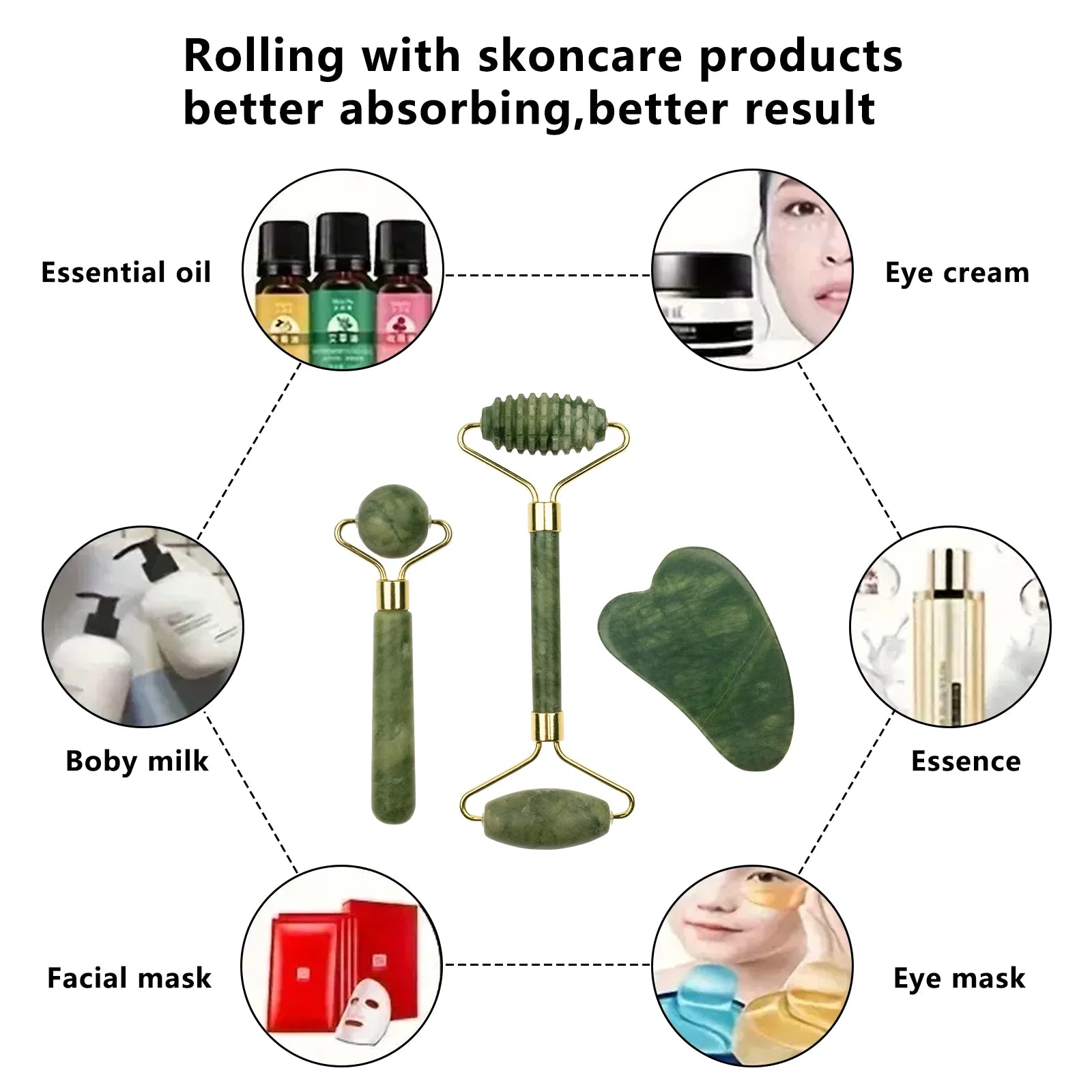 Gua Sha Facial Tools Set of 3 - Large Bian Stone for Face & Body Massage - Glowing Massage Tool & Body Set for Daily Skincare Routine