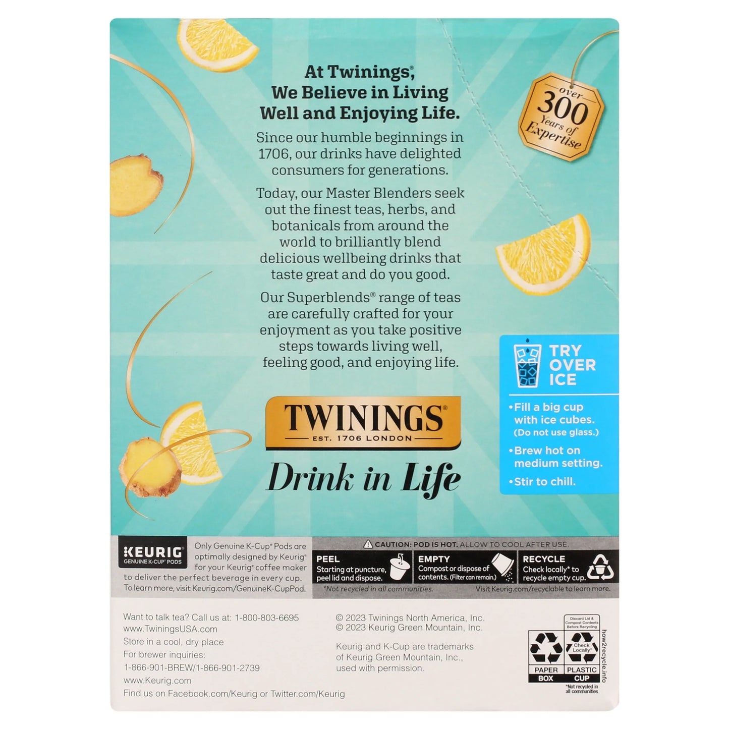 Lemon & Ginger + Probiotics K-Cup Pods for Keurig, Caffeine Free Herbal Tea, 24 Count