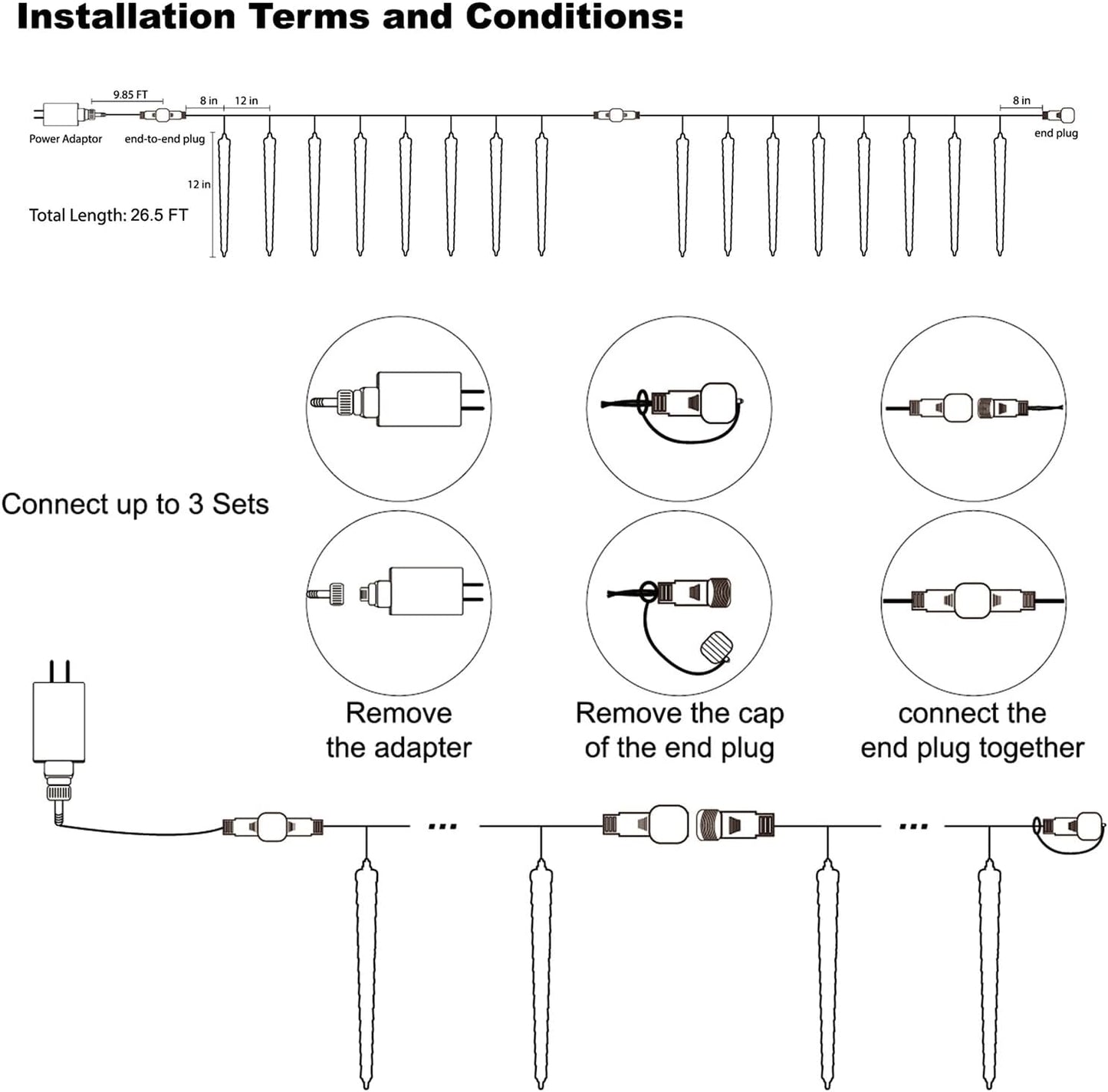 16 Blue Icicle Meteor Shower Lights, 12" Connectable LED Holiday Decor