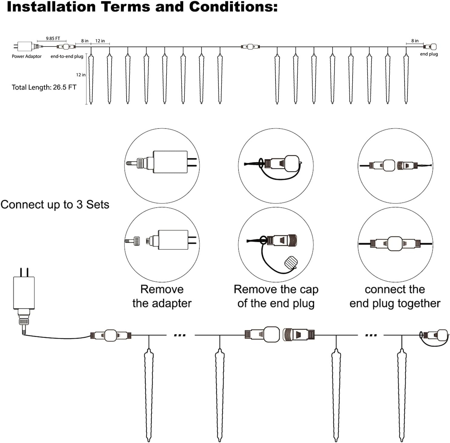 16 Blue Icicle Meteor Shower Lights, 12" Connectable LED Holiday Decor