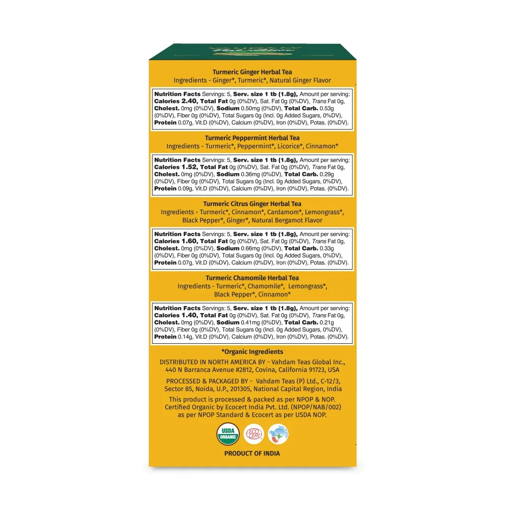 , Organic Turmeric Tea Variety Pack, 20 Count, Assorted Herbal Tea Sampler