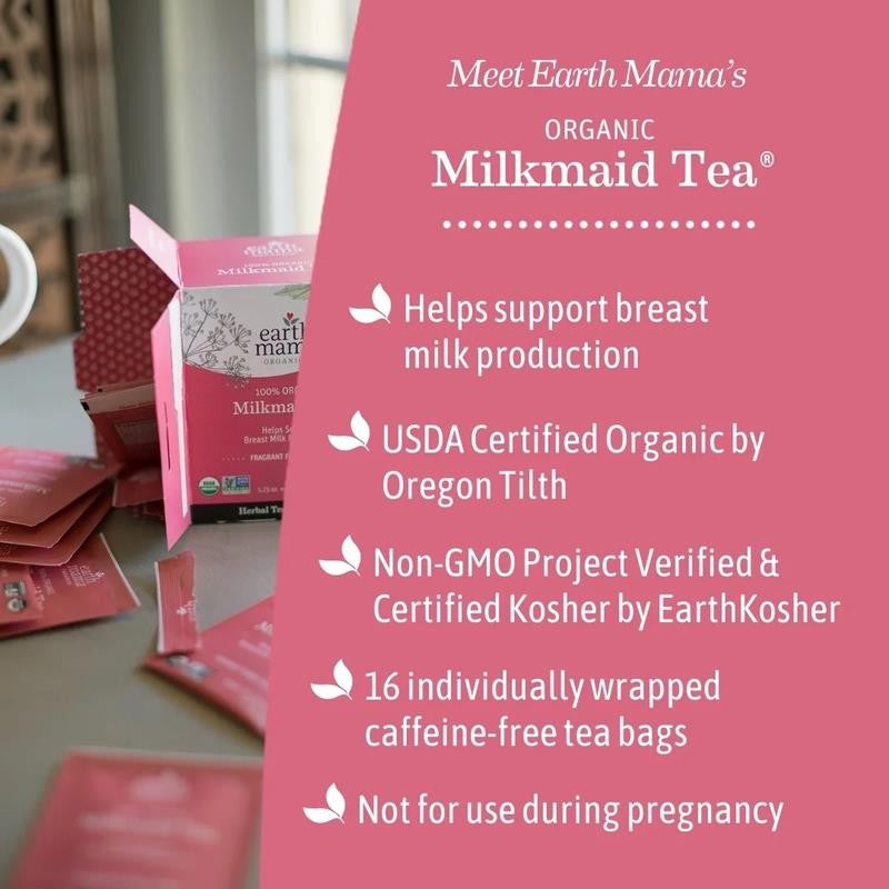 Organic Milkmaid Tea, Lactation Tea for Moms, Herbal Tea without Caffeine, 16 Ba