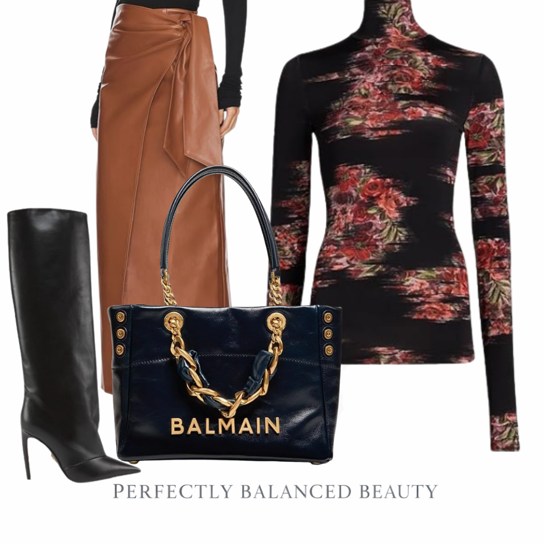 Shop This Look | City Neutral Capsule – Brown Leather Wrap Skirt / Floral Shirt