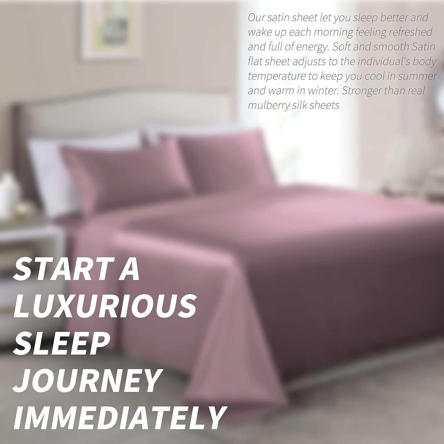 Satin Sheets Queen Size, 4 Pcs Silky Soft Satin Bed Sheets Queen Set with Deep Pockets, Extra Smooth & Luxurious Microfiber Sheet for Hair and Skin(Purple)