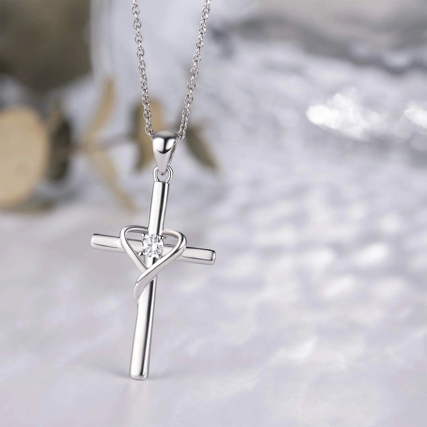 925 Sterling Silver Cross Necklace for Women Men 5A CZ Birthstone Necklaces 14K Gold Plated or Rose Gold Necklace for Easter or Mother'S Day