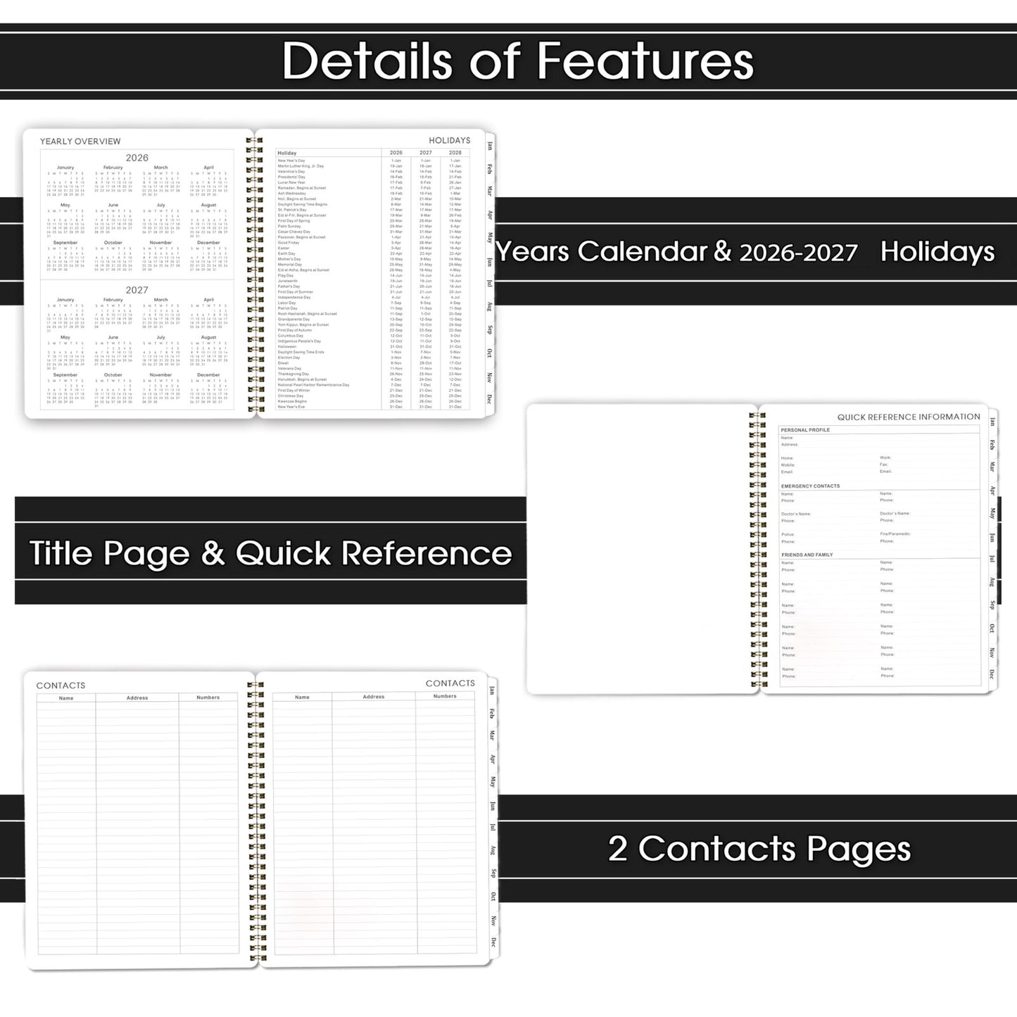 2026 Planner 8X10 Black Weekly Monthly Scheduling Organizer with Twin Wire Bi...