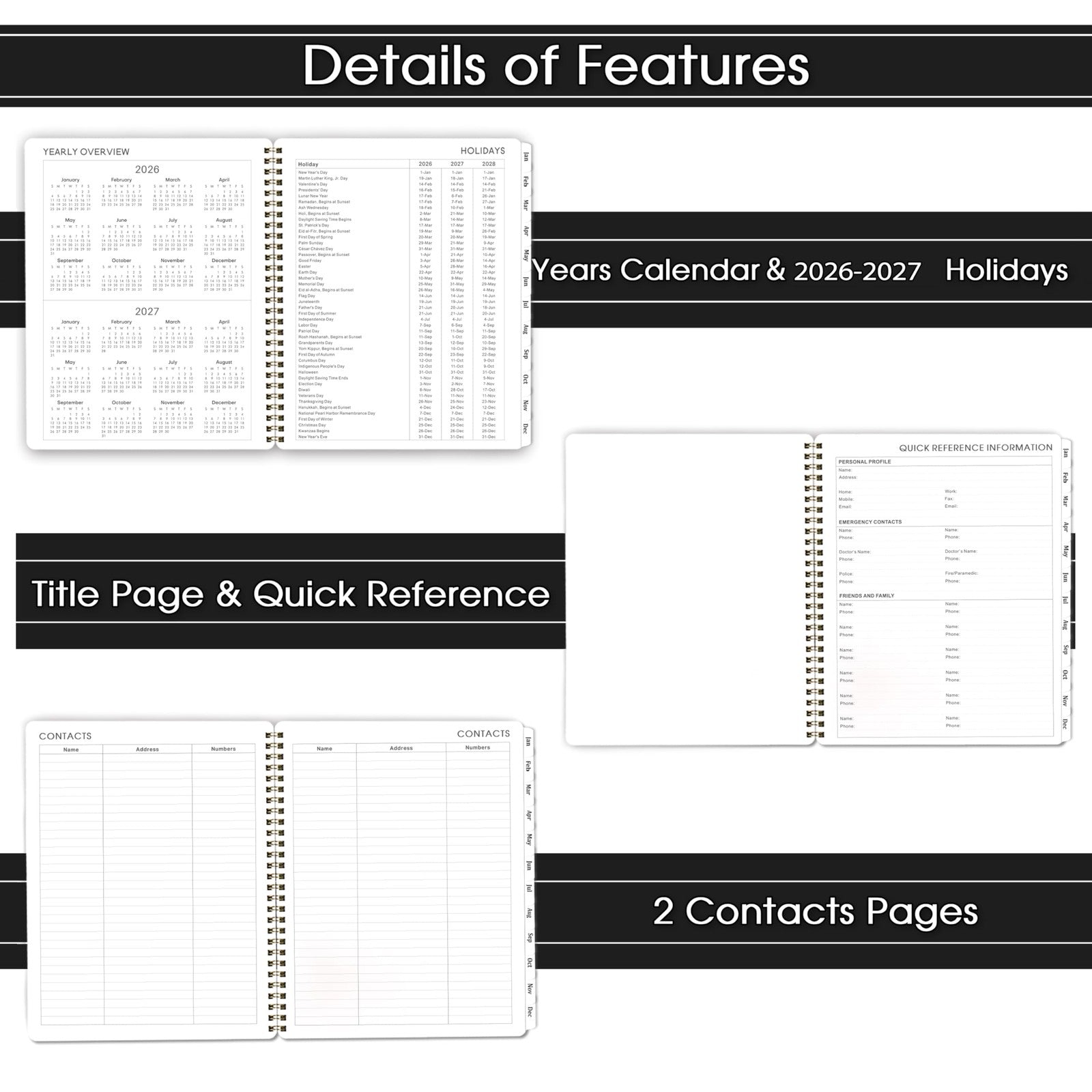 2026 Planner 8X10 Black Weekly Monthly Scheduling Organizer with Twin Wire Bi...